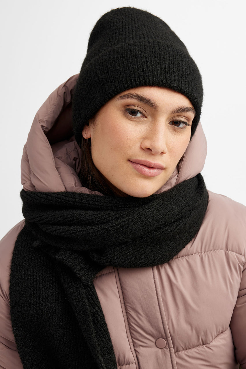 Tuque à revers en tricot côtelé Femme