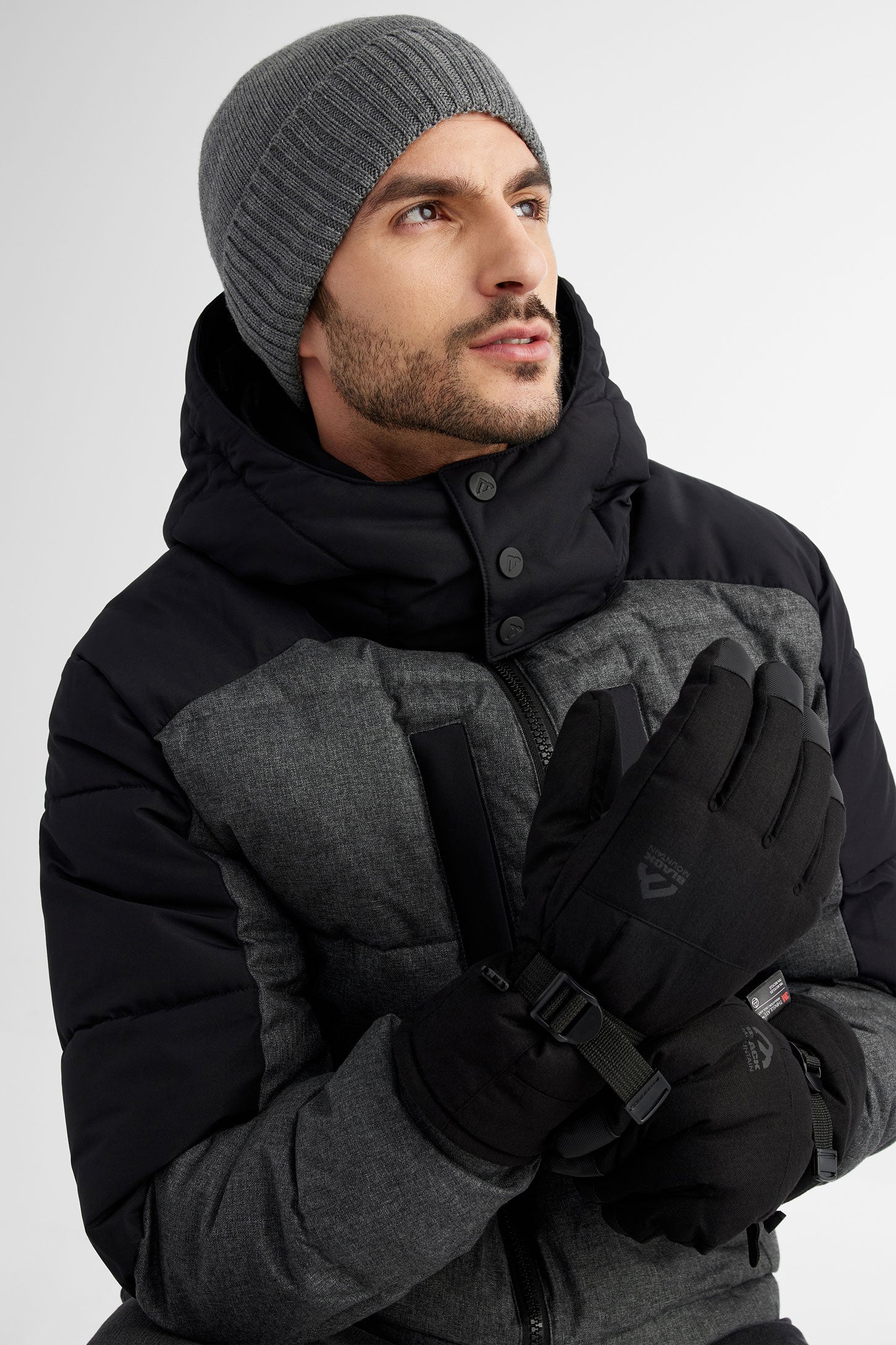 Gants de ski doublés en tricot brossé BM - Homme && NOIR