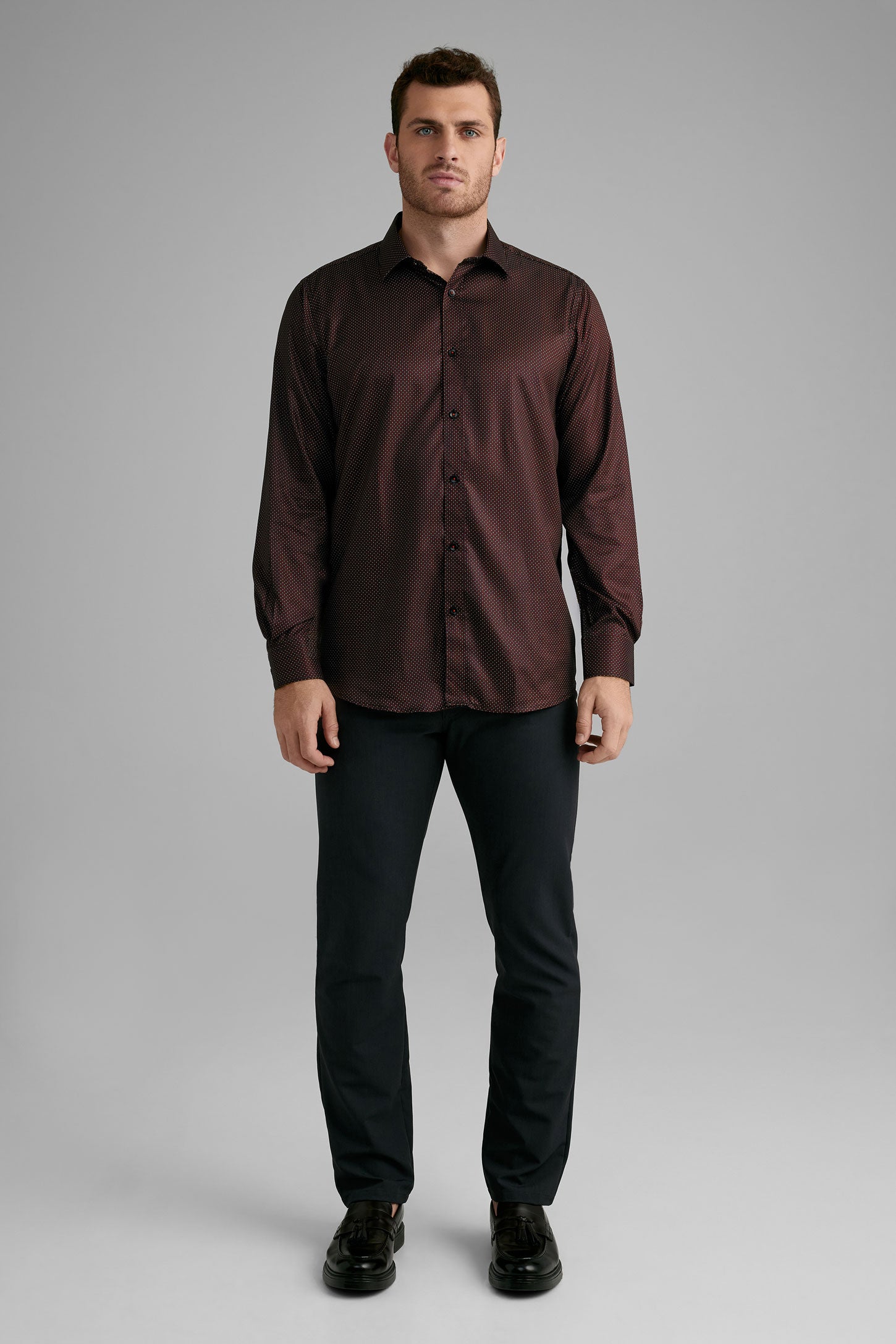 Chemise coupe ajustée en coton - Homme && ROUGE