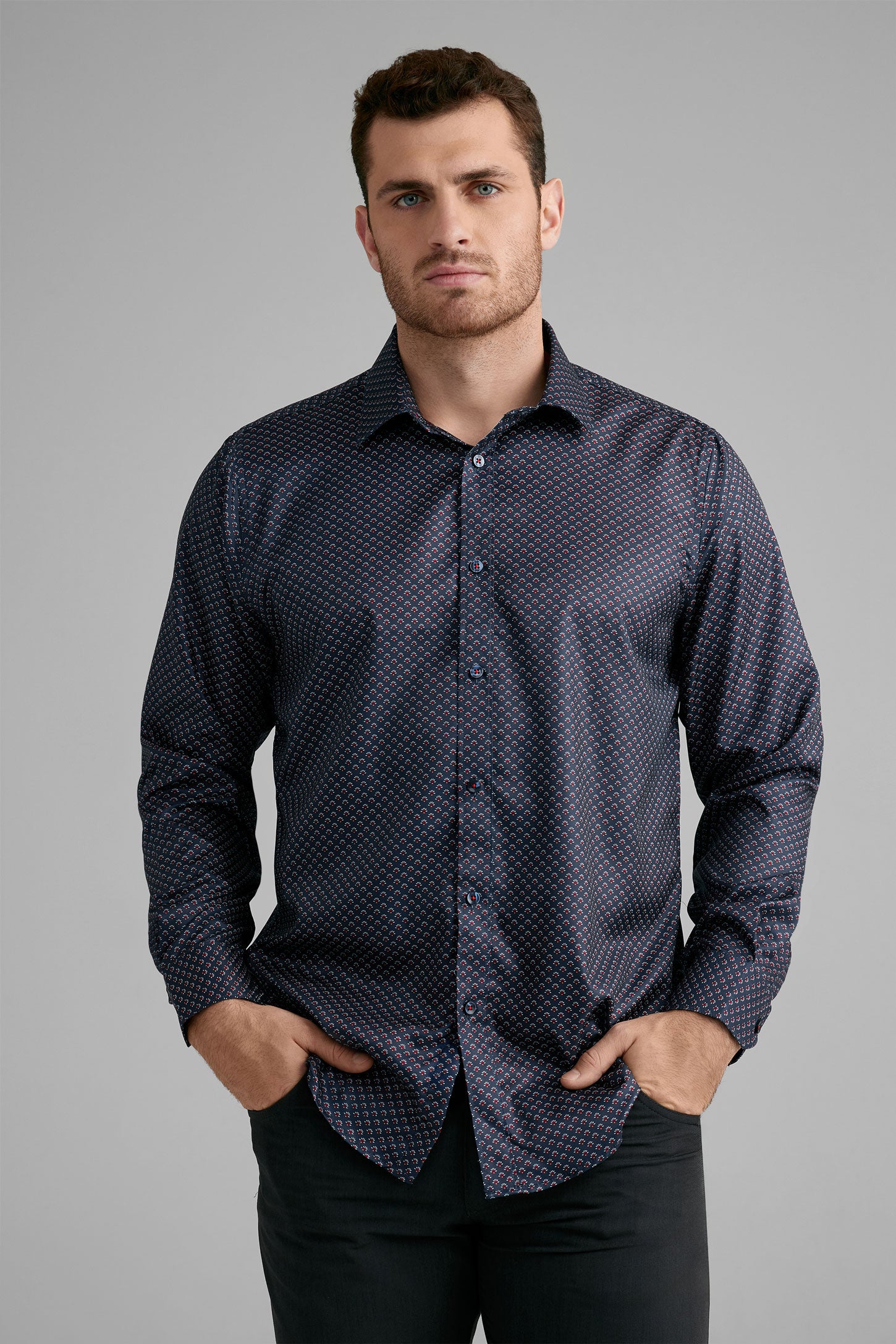 Chemise coupe ajustée en coton - Homme && BLEU MARINE