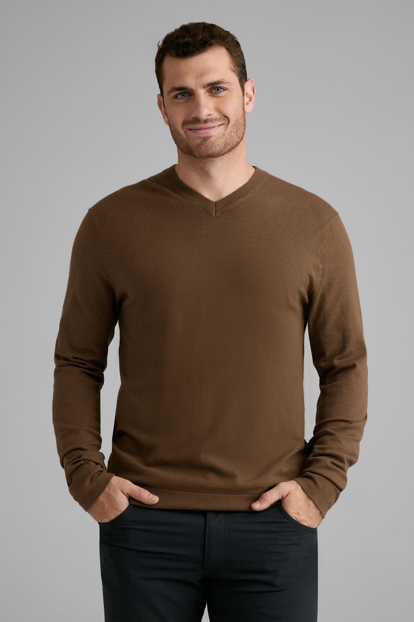 Chandail col en V en tricot - Homme && MARRON