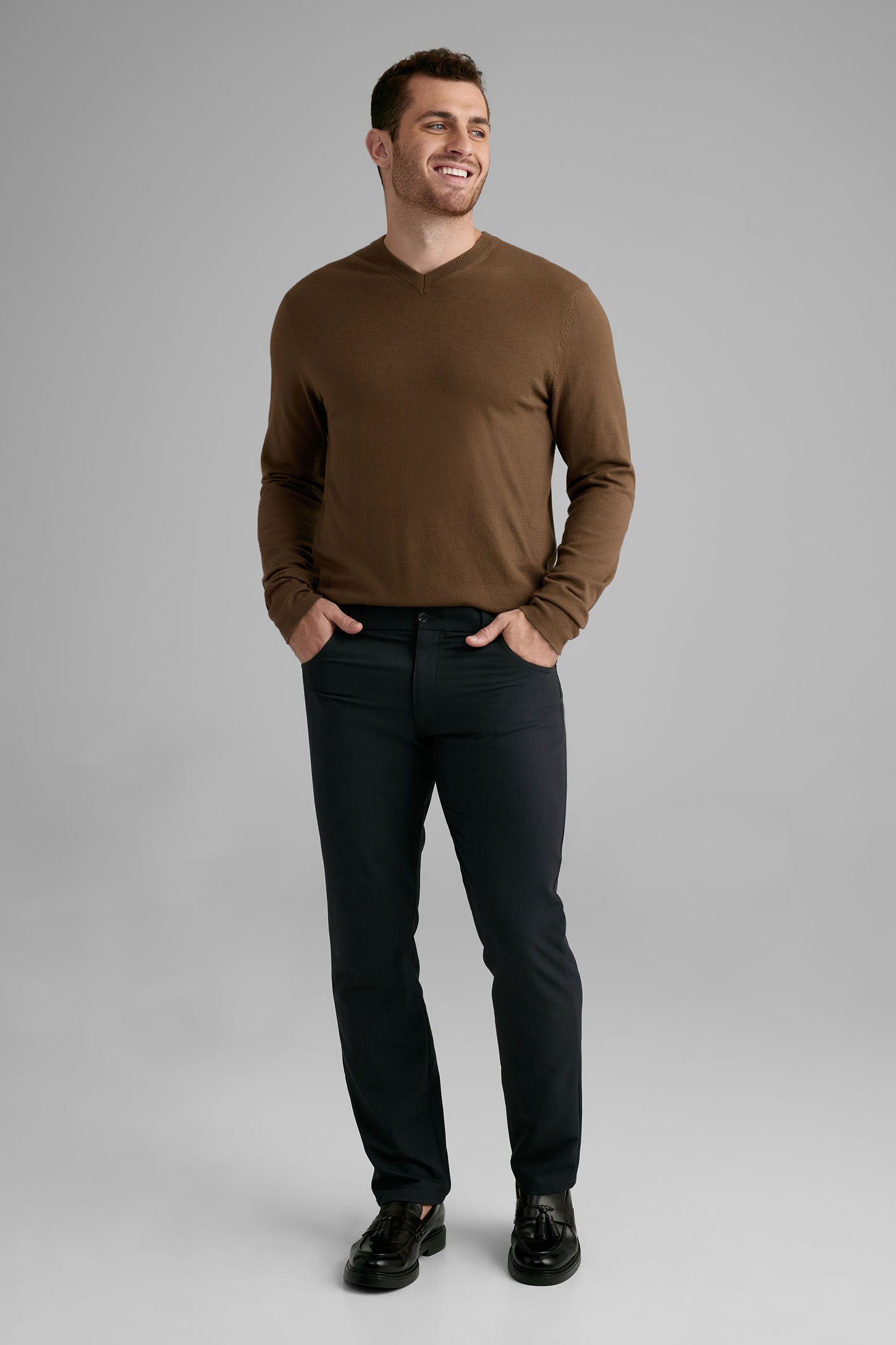 Chandail col en V en tricot - Homme && MARRON