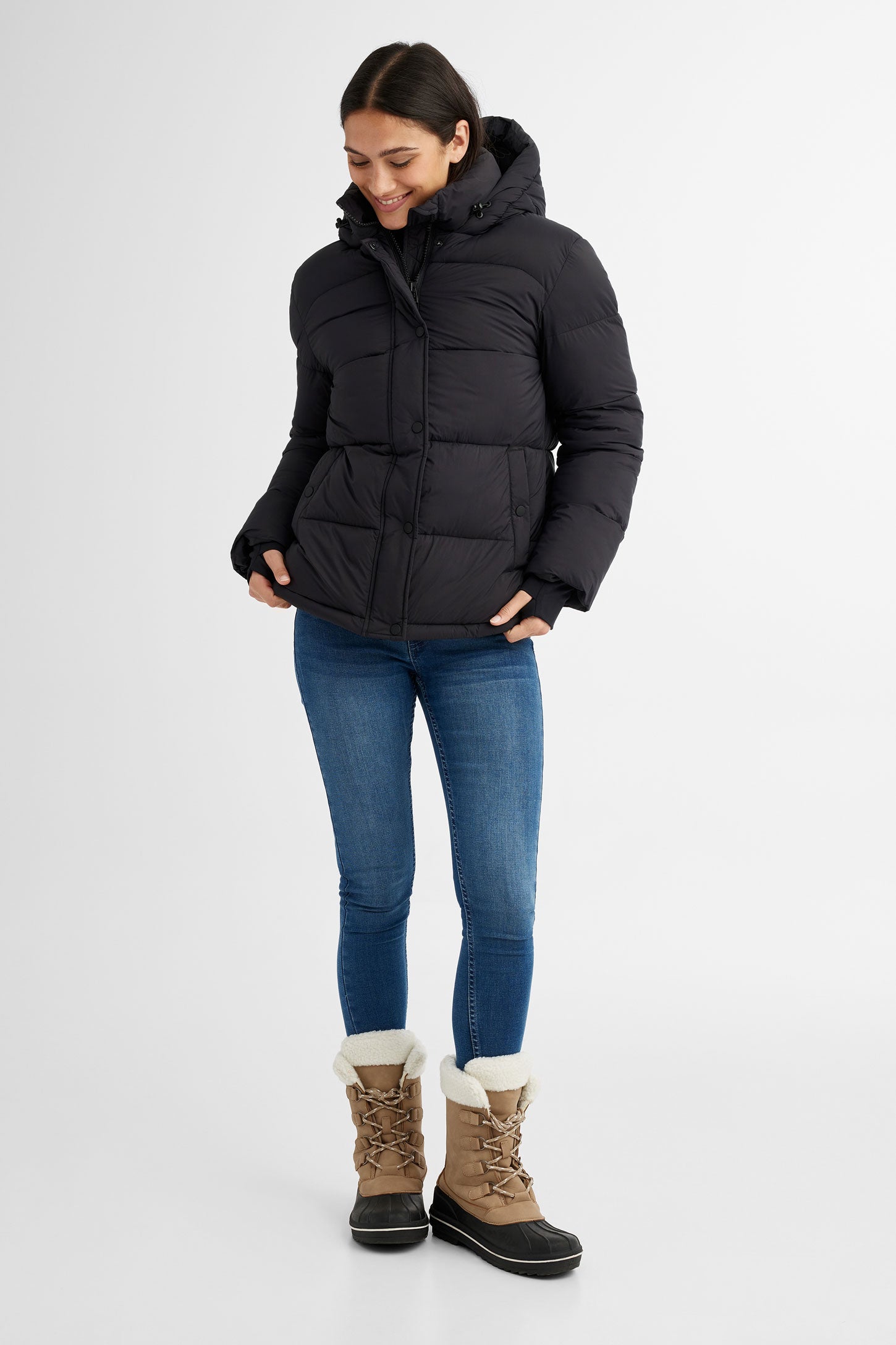 Manteau d'hiver ''Puffer'' court en Ripstop - Femme && NOIR