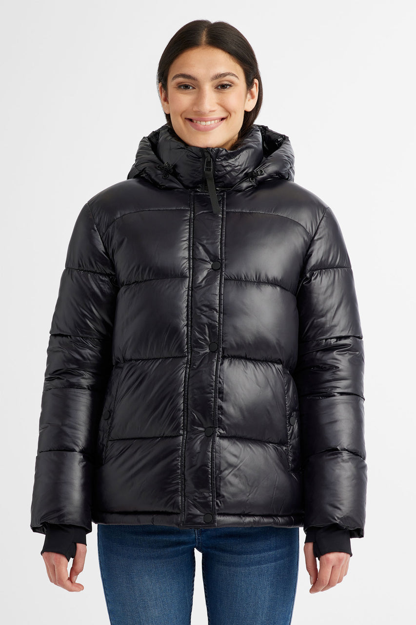 NEW WOMENS Ladies PUFFER Quilted Hooded Parka Winter Jacket Coat SIZE 8-16  BLACK
