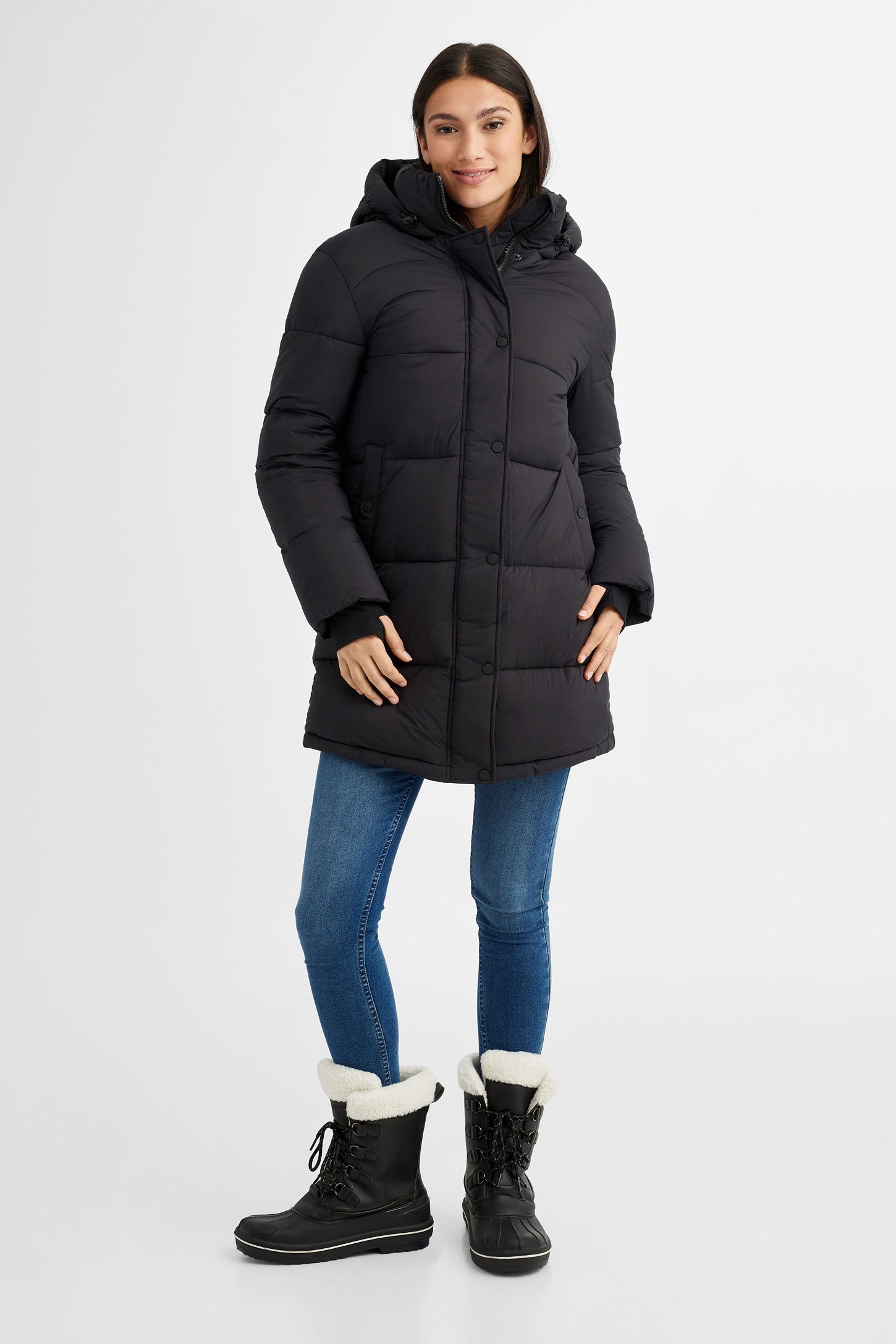 Yoki women's mid cheap length hooded puffer coat