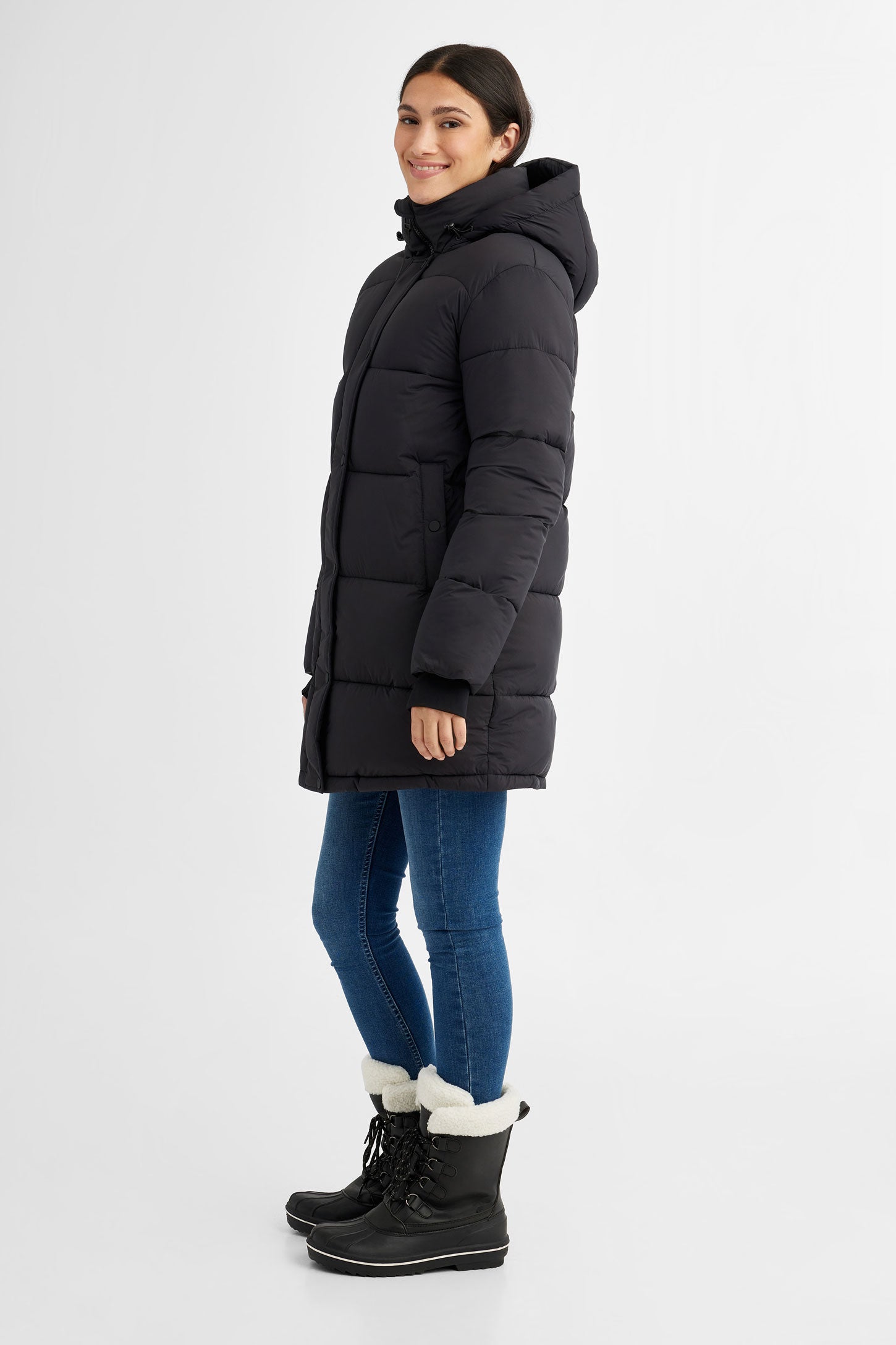 Manteau d'hiver ''Puffer'' mi-long en Ripstop - Femme && NOIR