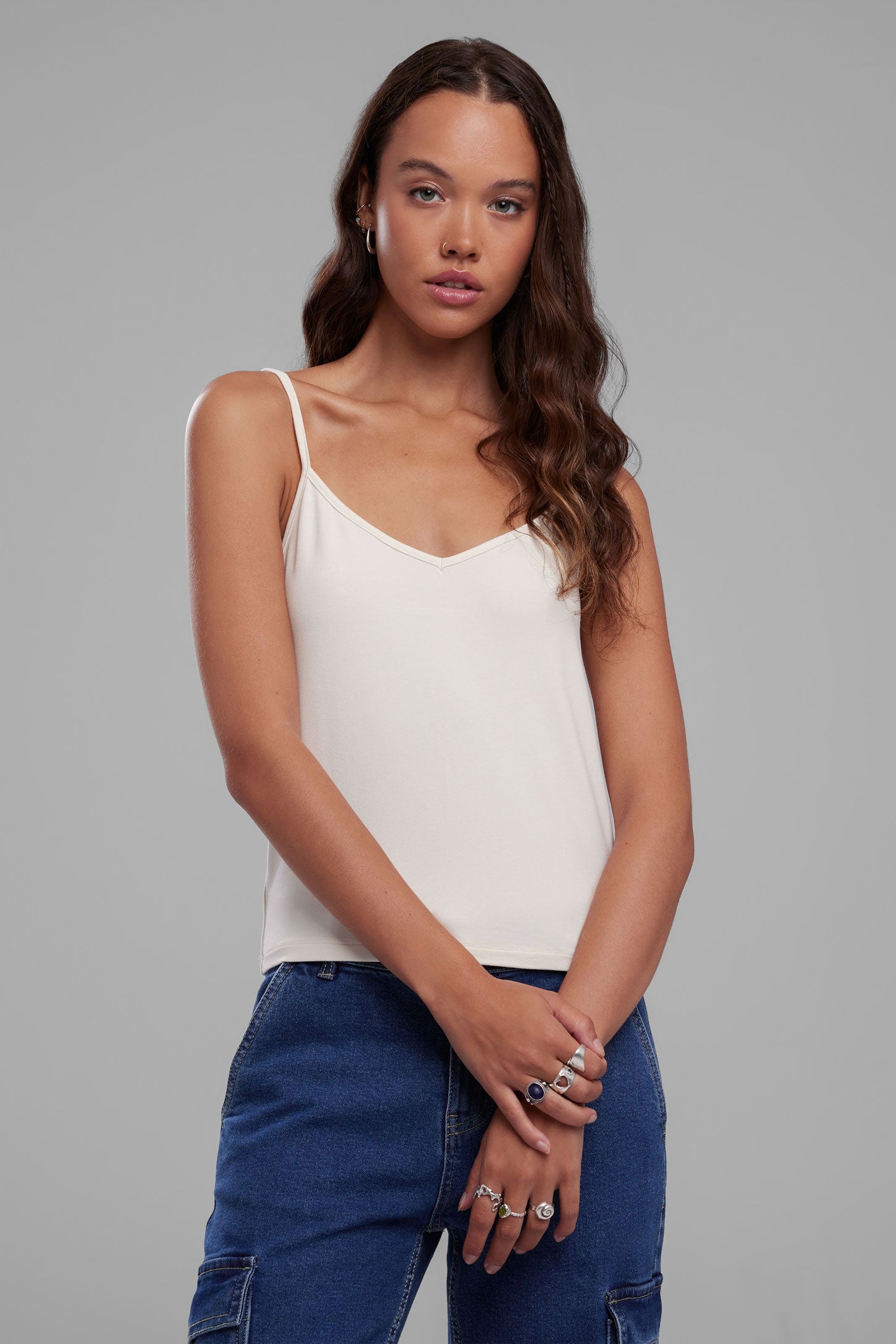 Camisole à bretelles fines - Femme && BLANC CASSÉ