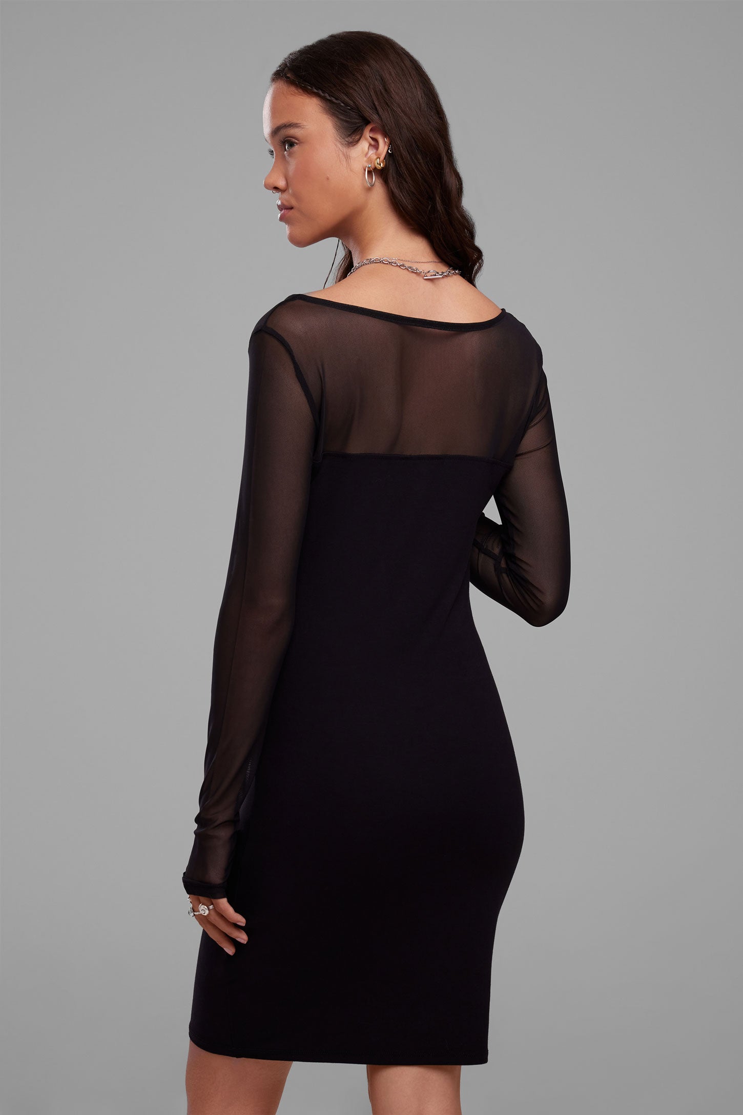 Robe courte ajustée bi-matière - Femme && NOIR