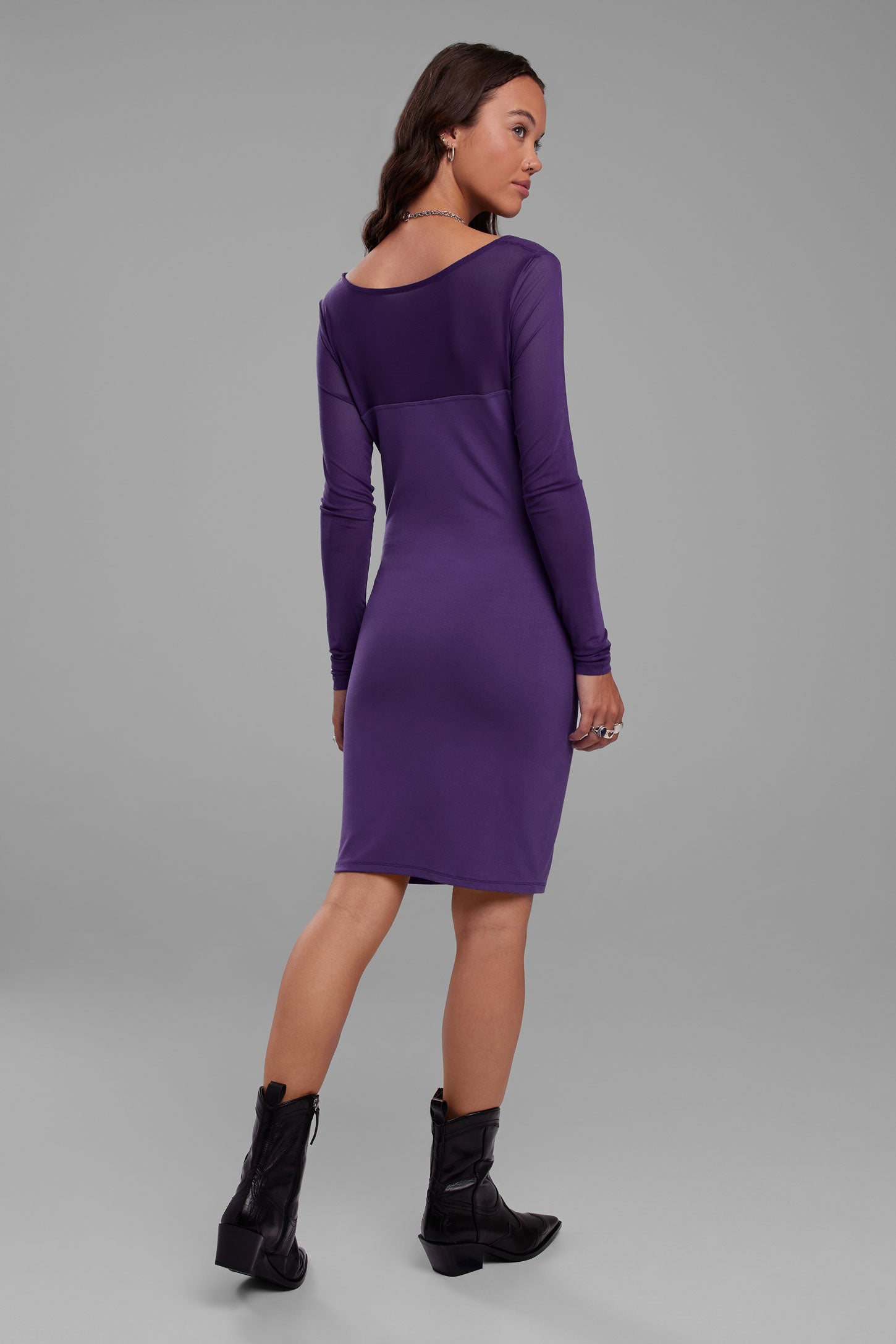 Robe courte ajustée bi-matière - Femme && MAUVE