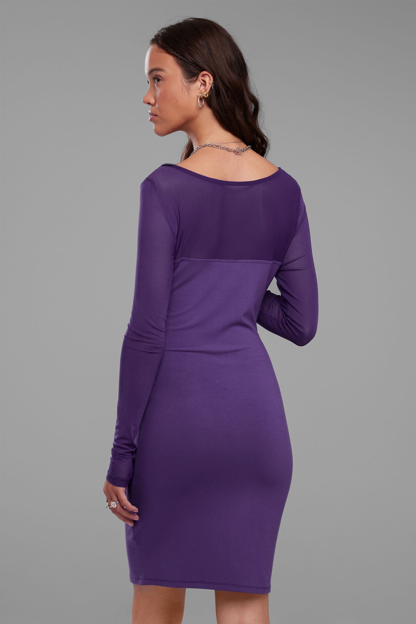 Robe courte ajustée bi-matière - Femme && MAUVE