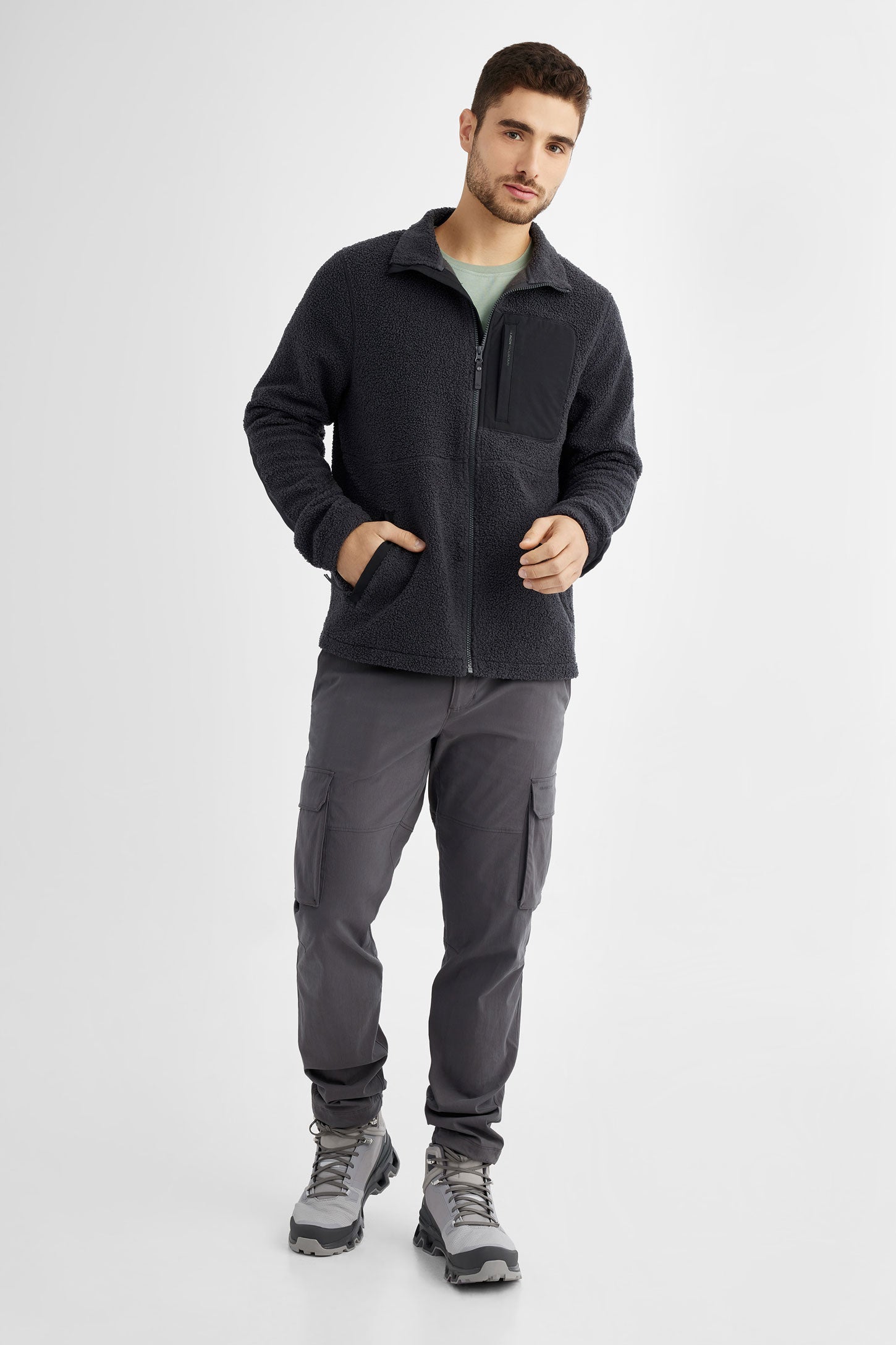 Veste col montant en sherpa - Homme && CHARBON