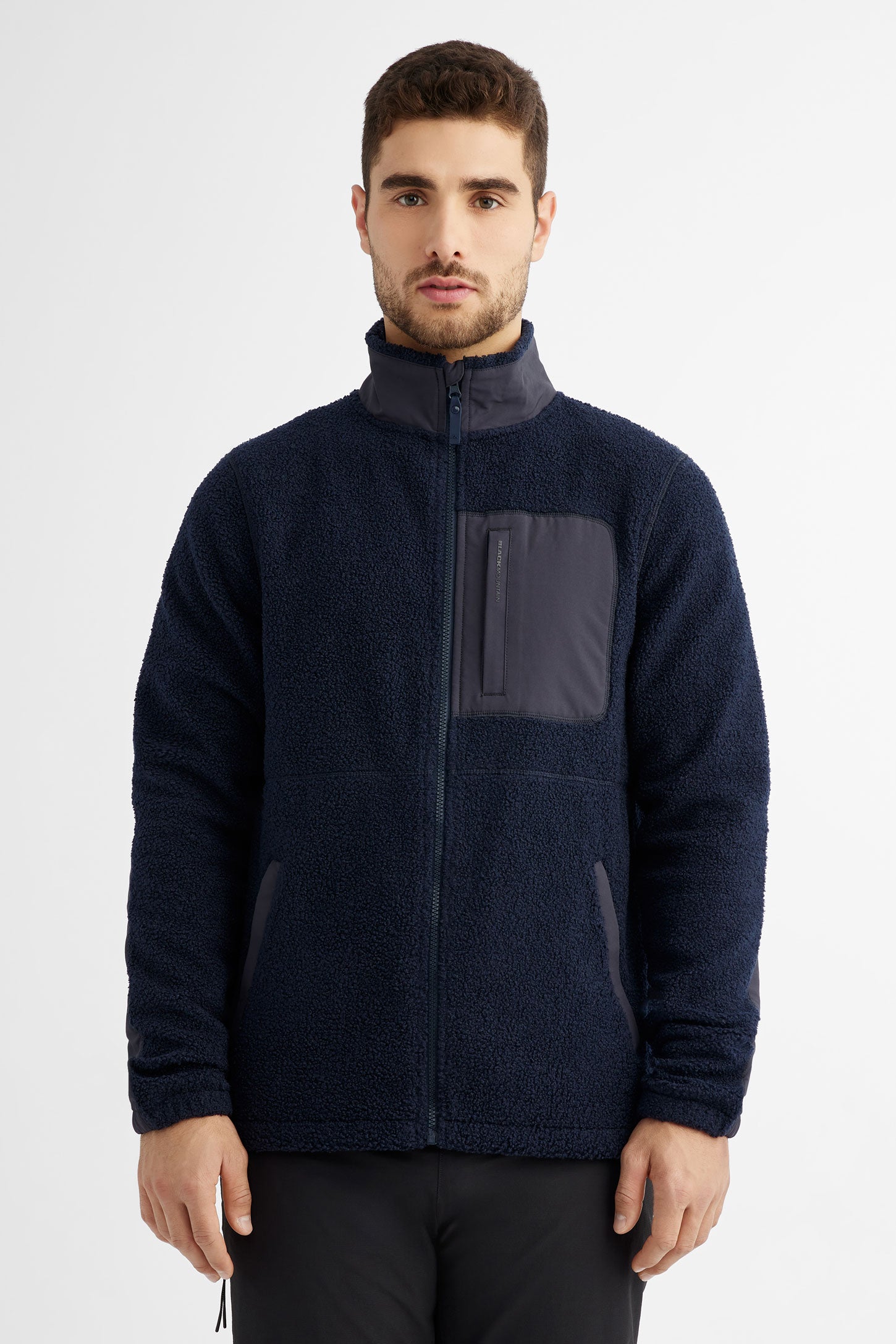 Veste col montant en sherpa - Homme && BLEU MARINE