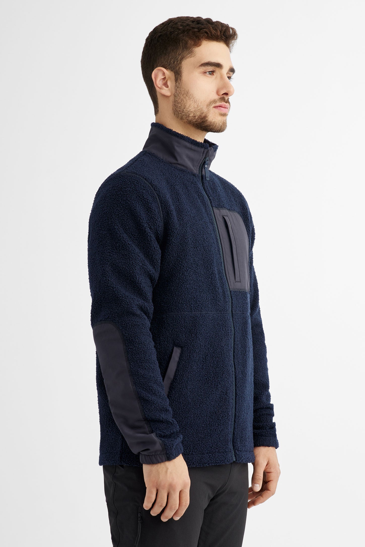 Veste col montant en sherpa - Homme && BLEU MARINE