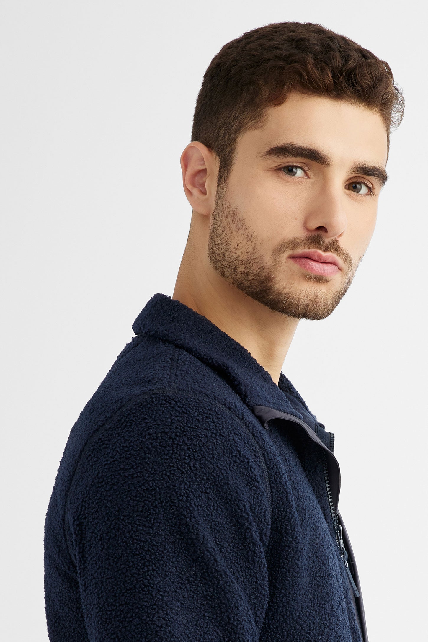 Veste col montant en sherpa - Homme && BLEU MARINE