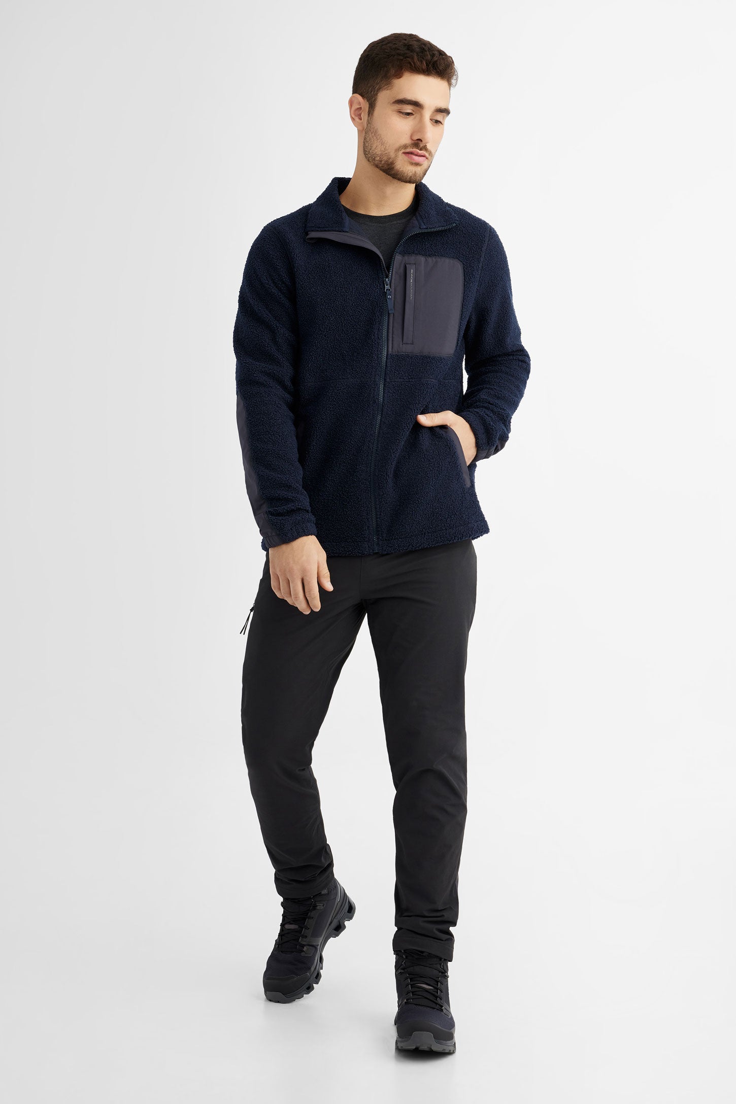 Veste col montant en sherpa - Homme && BLEU MARINE