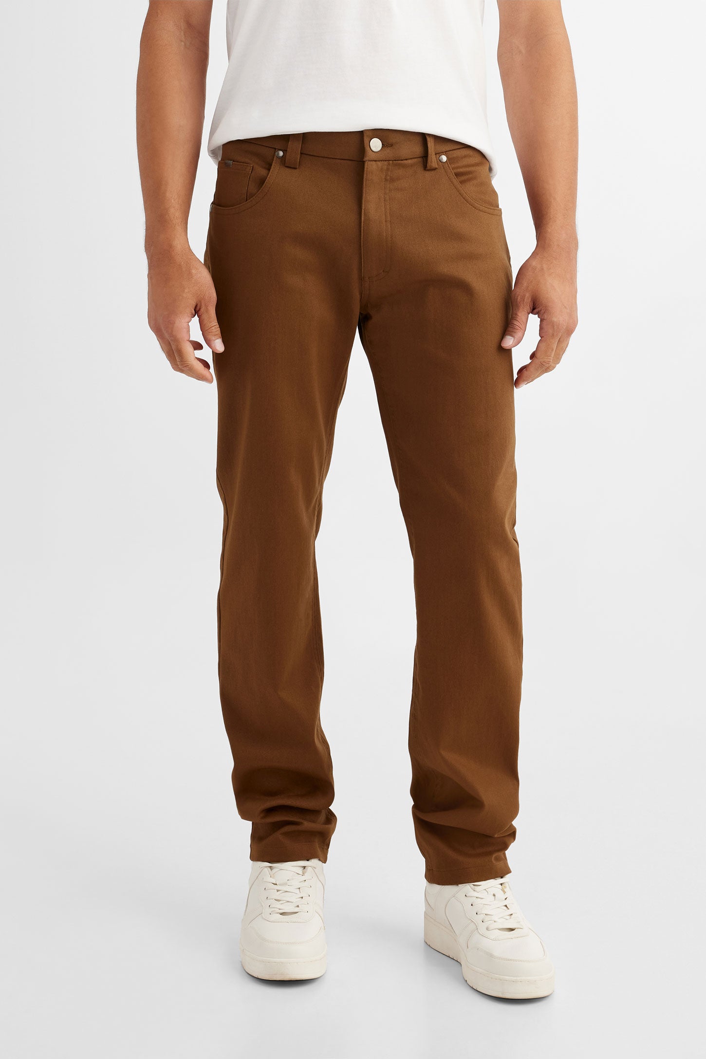 Pantalon 5 poches en twill - Homme && BRUN