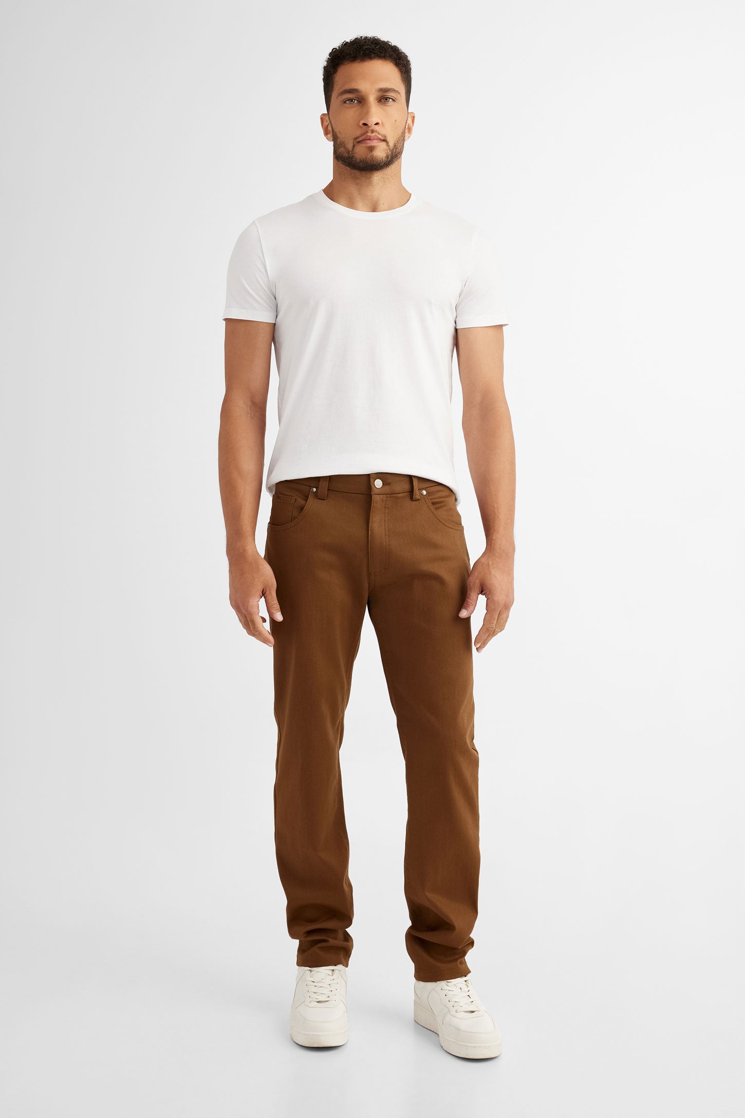 Pantalon 5 poches en twill - Homme && BRUN