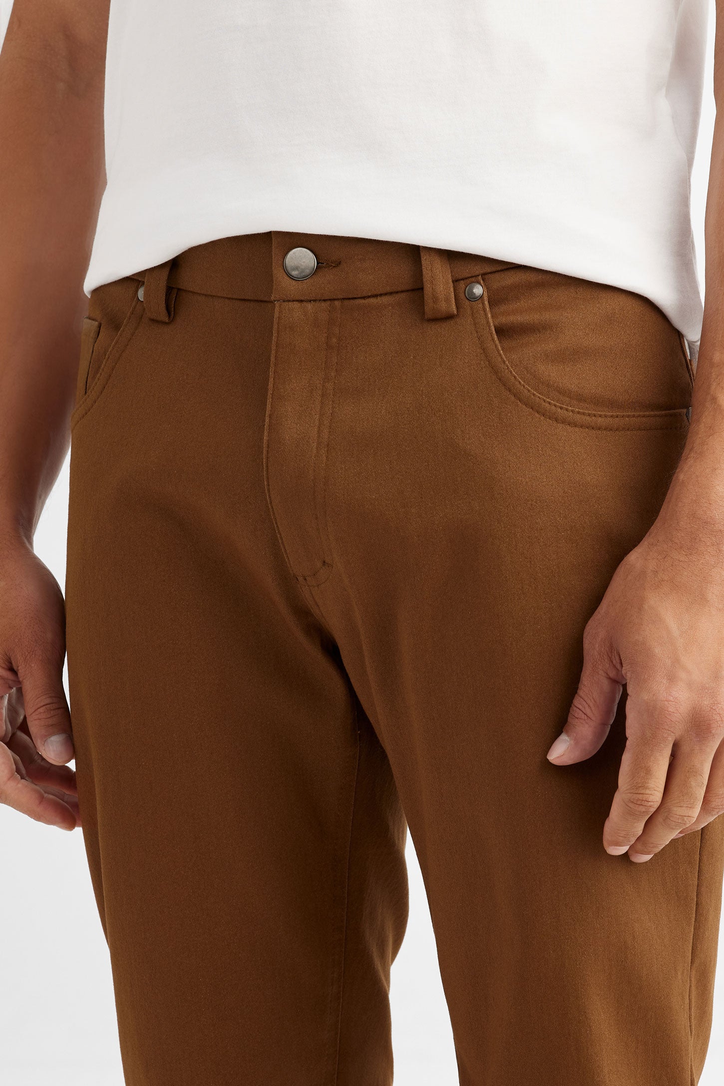 Pantalon 5 poches en twill - Homme && BRUN