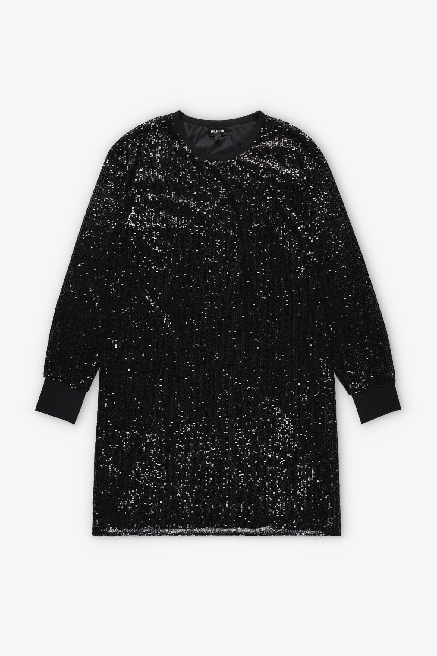 Robe manches longues à paillettes - Femme && NOIR