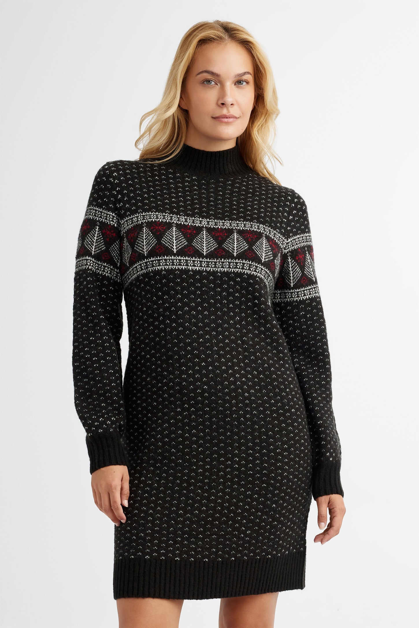 Robe col montant en tricot Fair Isle, Chalet - Femme && NOIR/MULTI