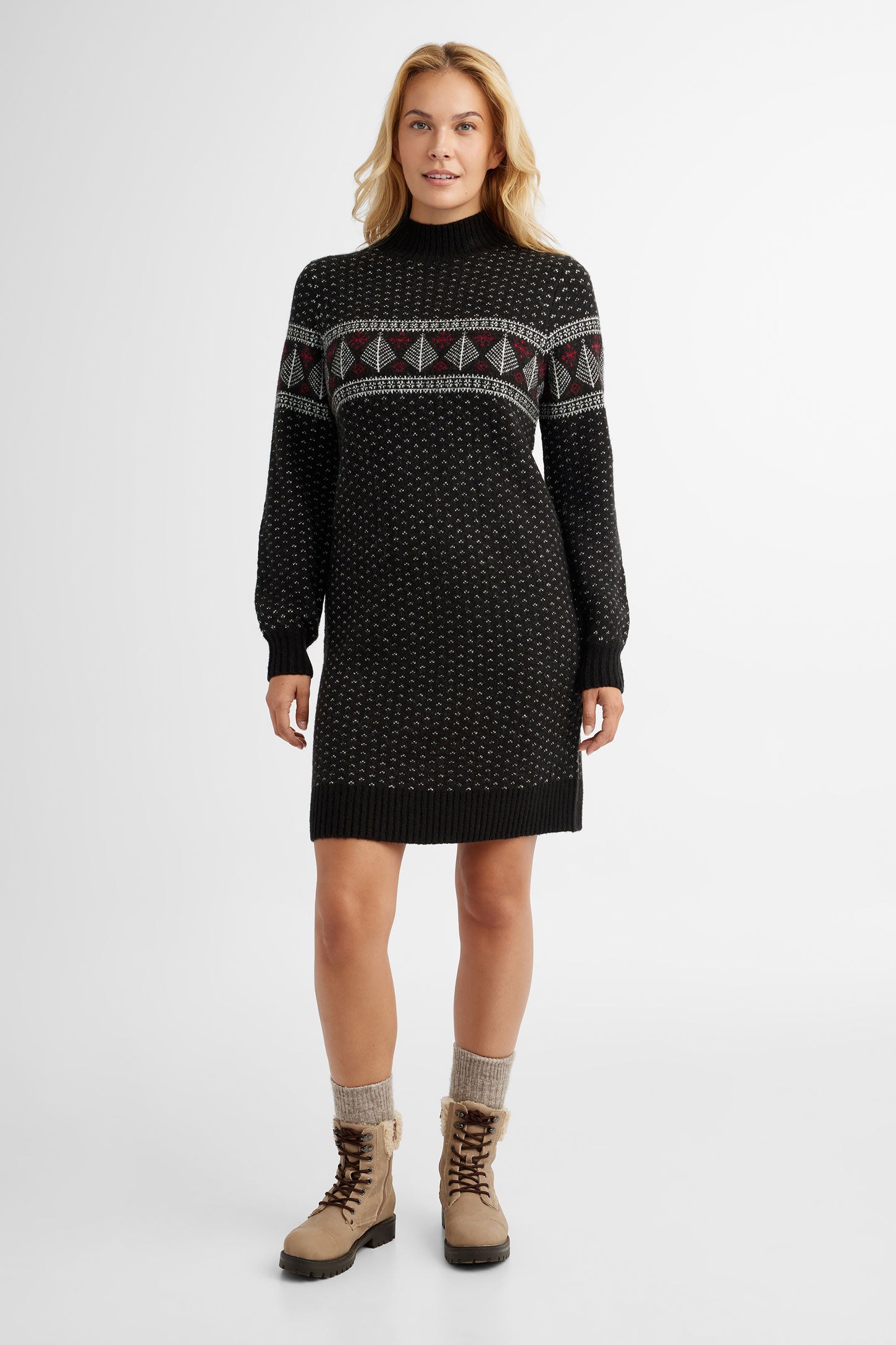 Robe col montant en tricot Fair Isle, Chalet - Femme && NOIR/MULTI