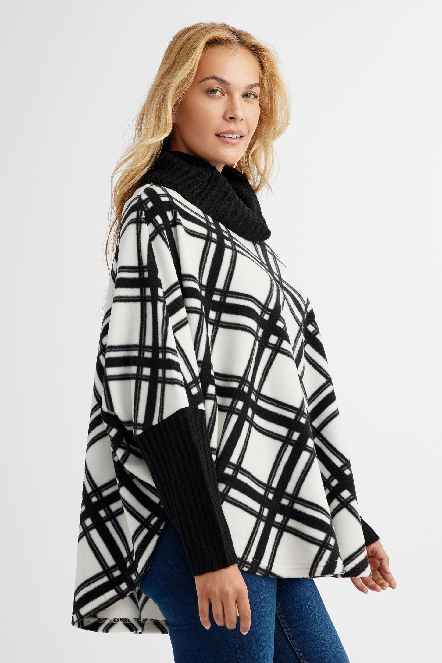 Chandail poncho col roulé, Chalet - Femme && BLANC CASSÉ/MULTI