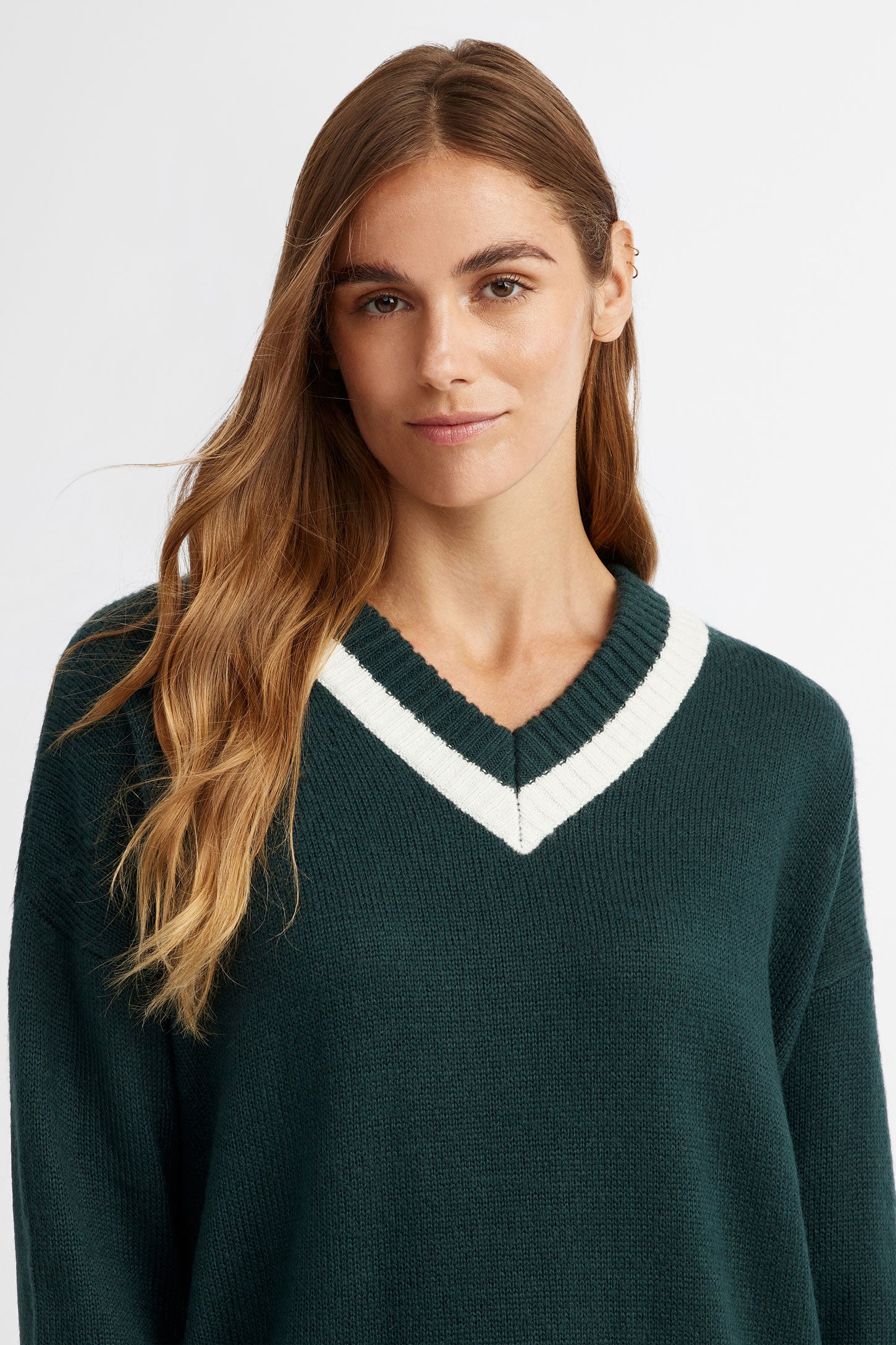 Chandail col en V en tricot, Chalet - Femme && VERT