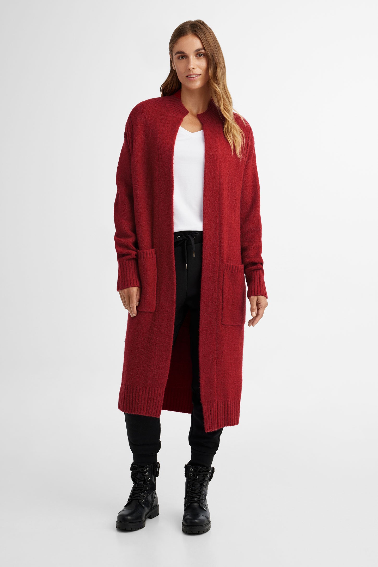 Long sales red cardigan