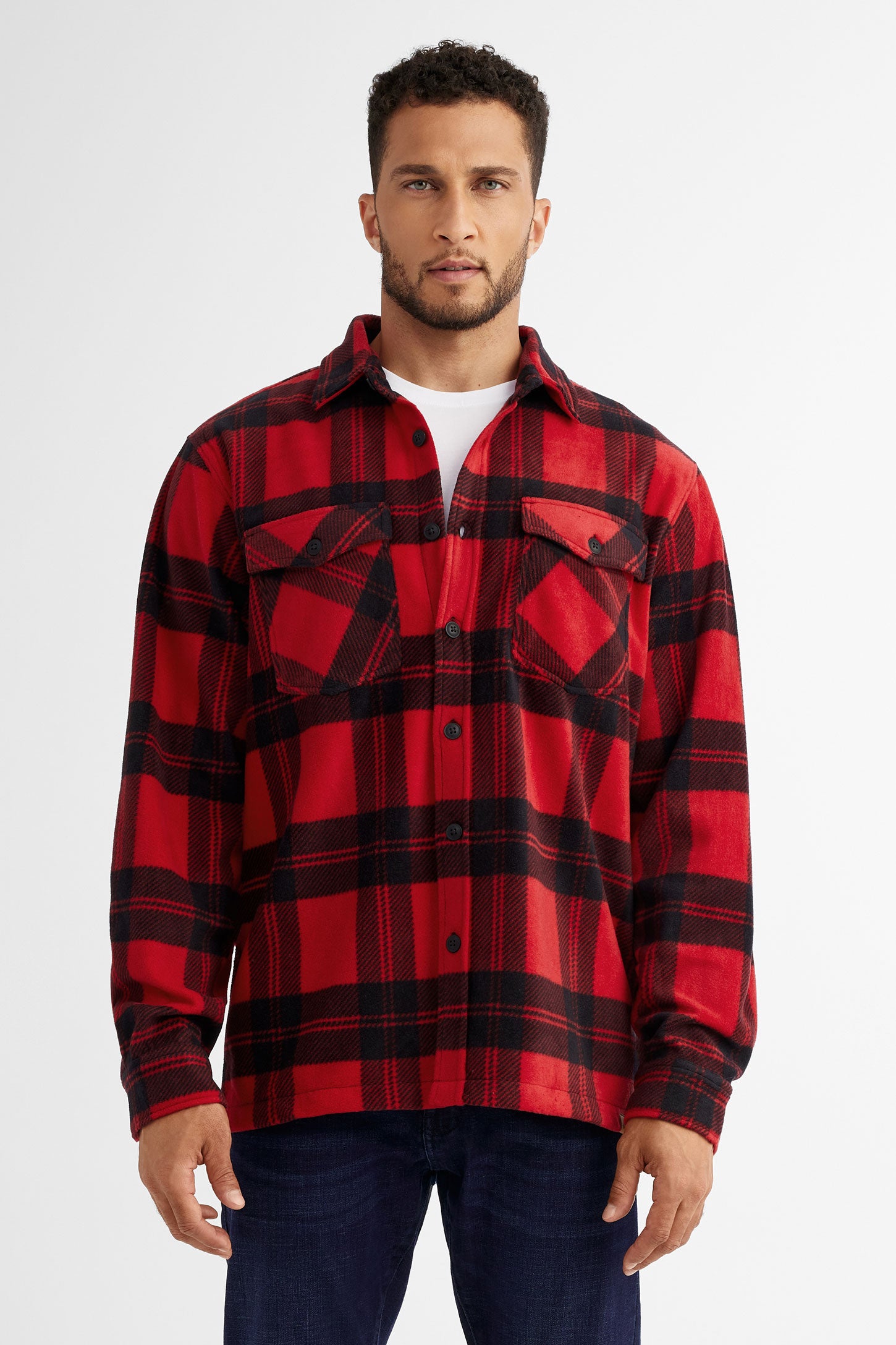 Chemise à carreaux en polar, Chalet - Homme && ROUGE/MULTI