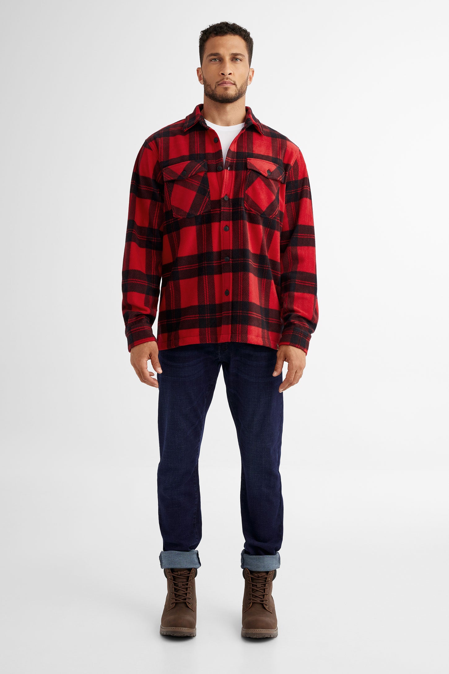 Chemise à carreaux en polar, Chalet - Homme && ROUGE/MULTI