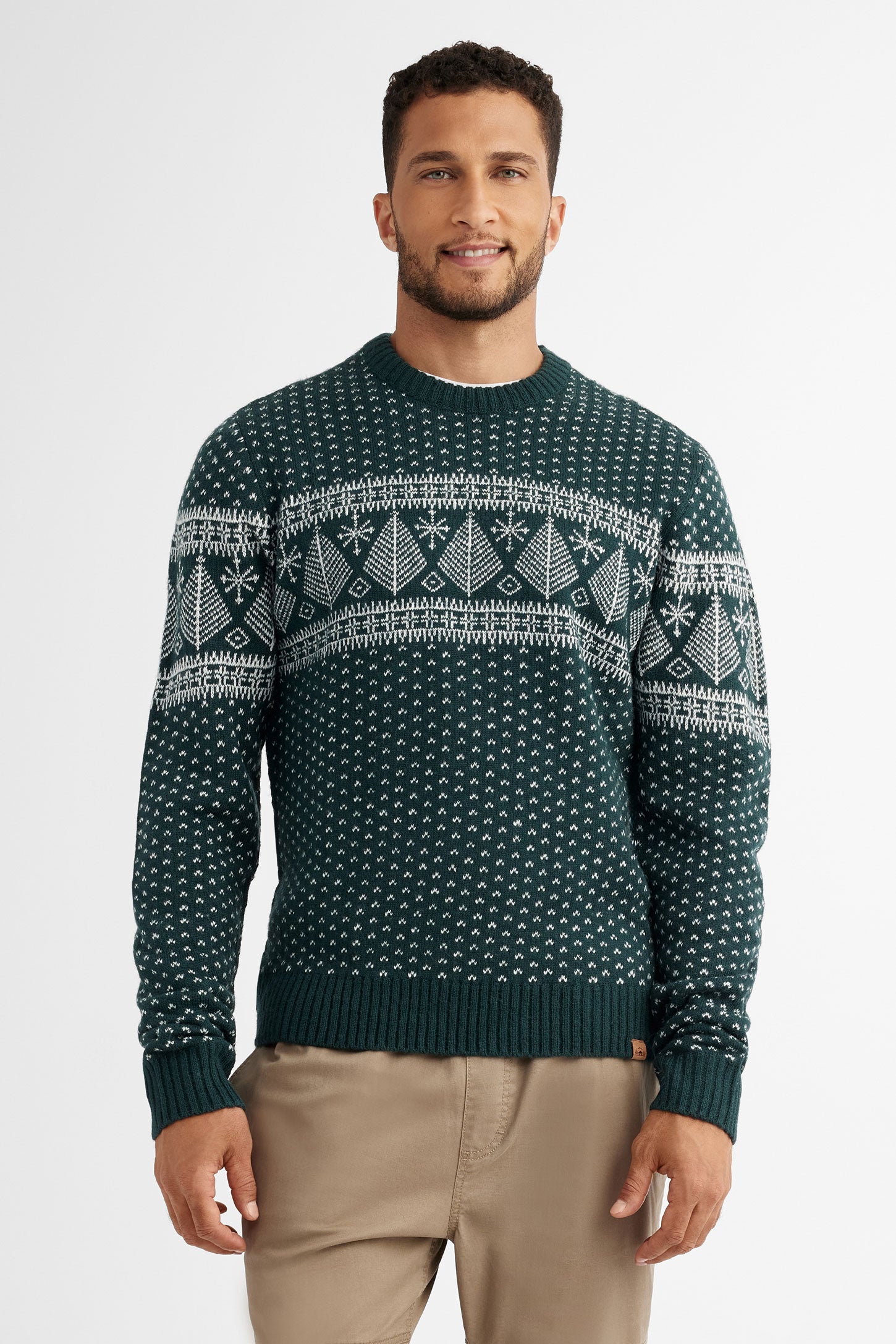 Chandail col rond en tricot, Chalet - Homme && VERT/MULTI