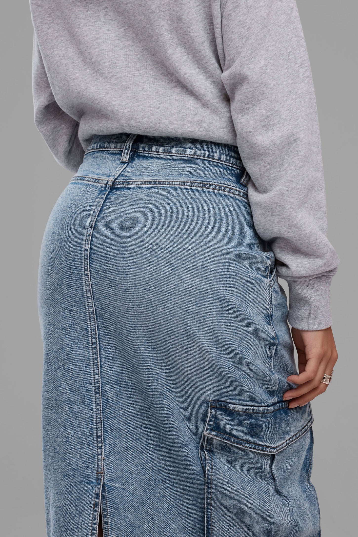 Jupe longue cargo en jeans - Femme && BLEU