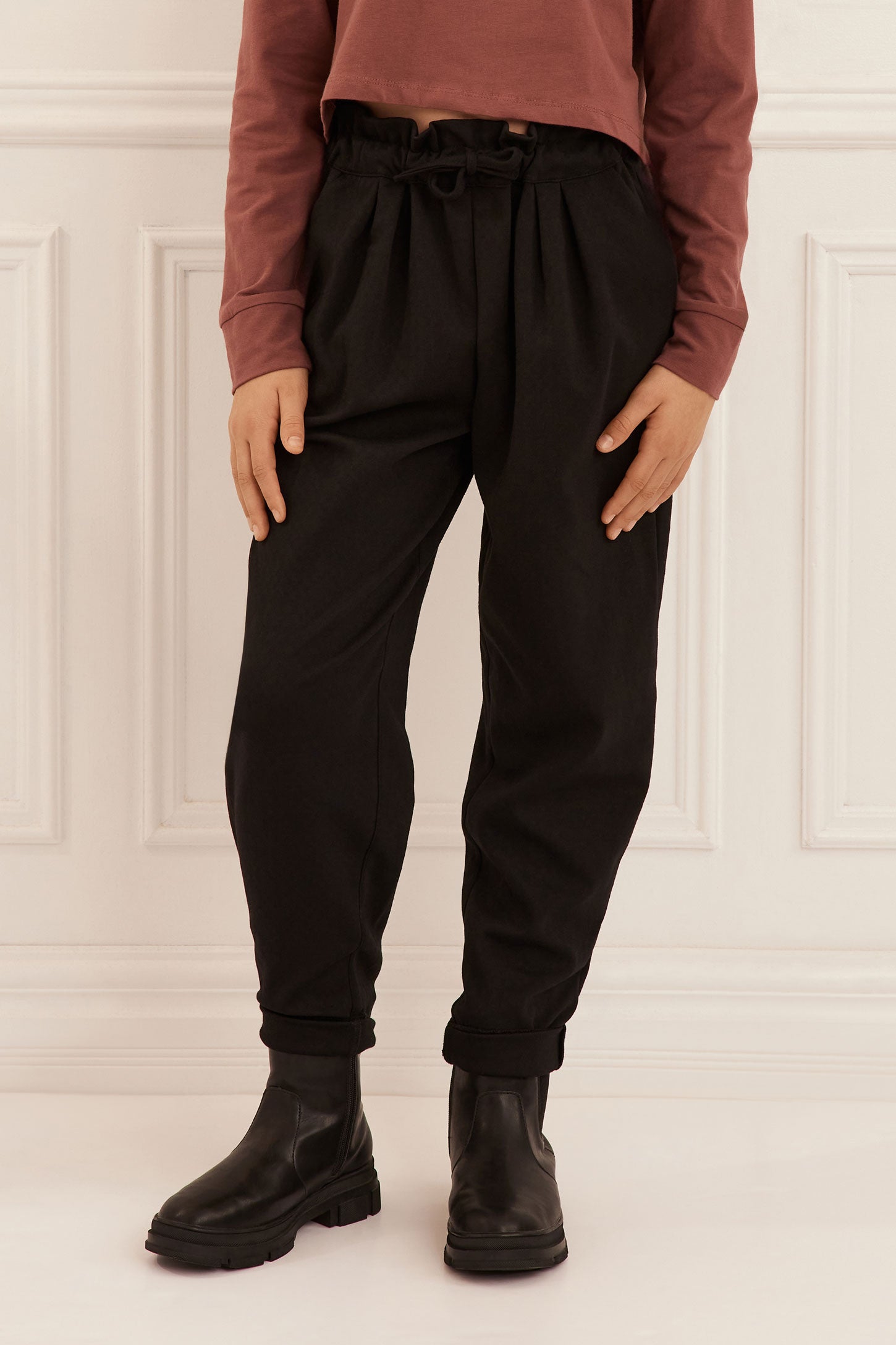 Pantalon coupe ''Paper-bag'' - Ado fille && NOIR