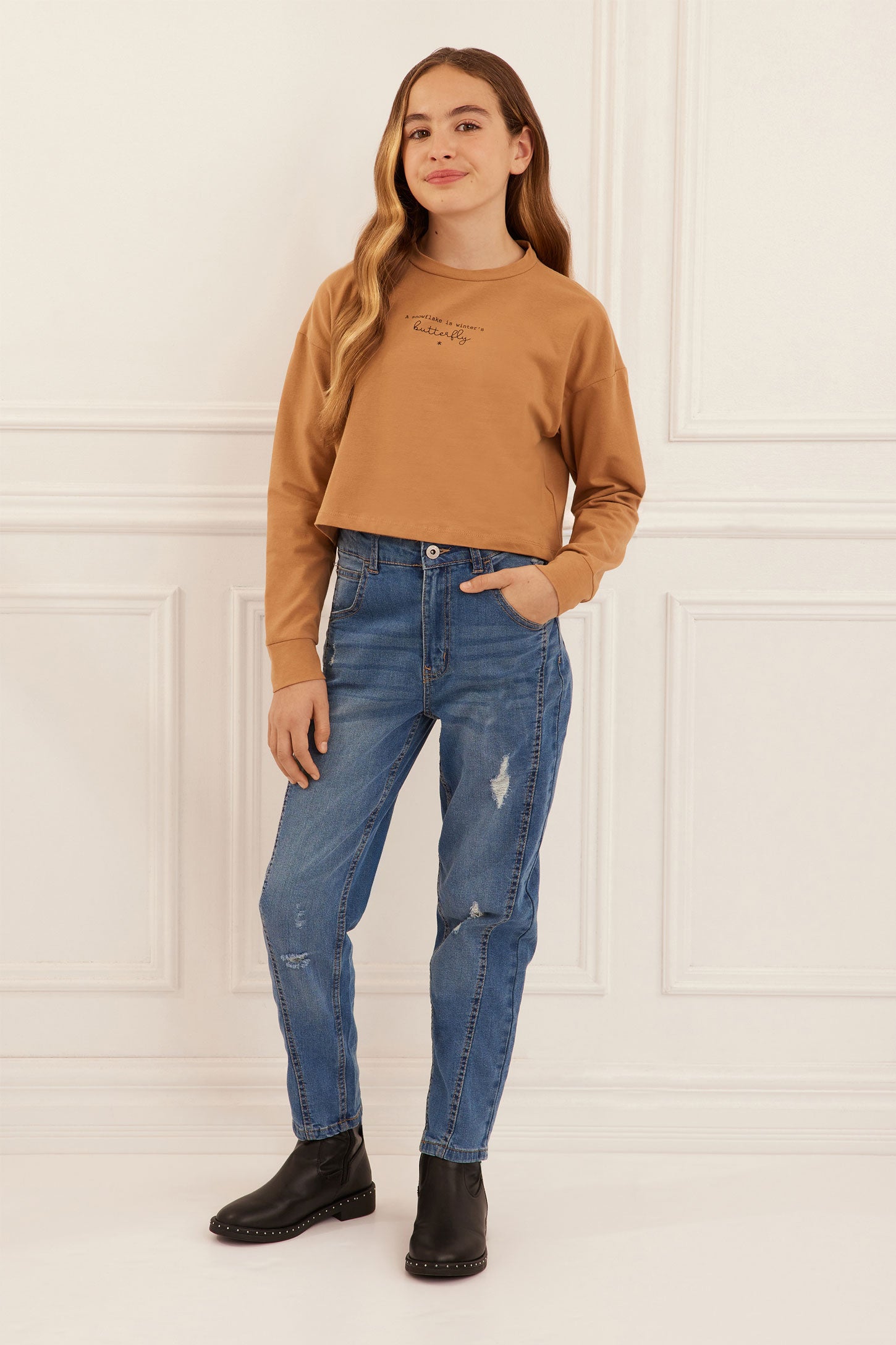 Jeans coupe ''Mom'' - Ado fille && DENIM MOYEN