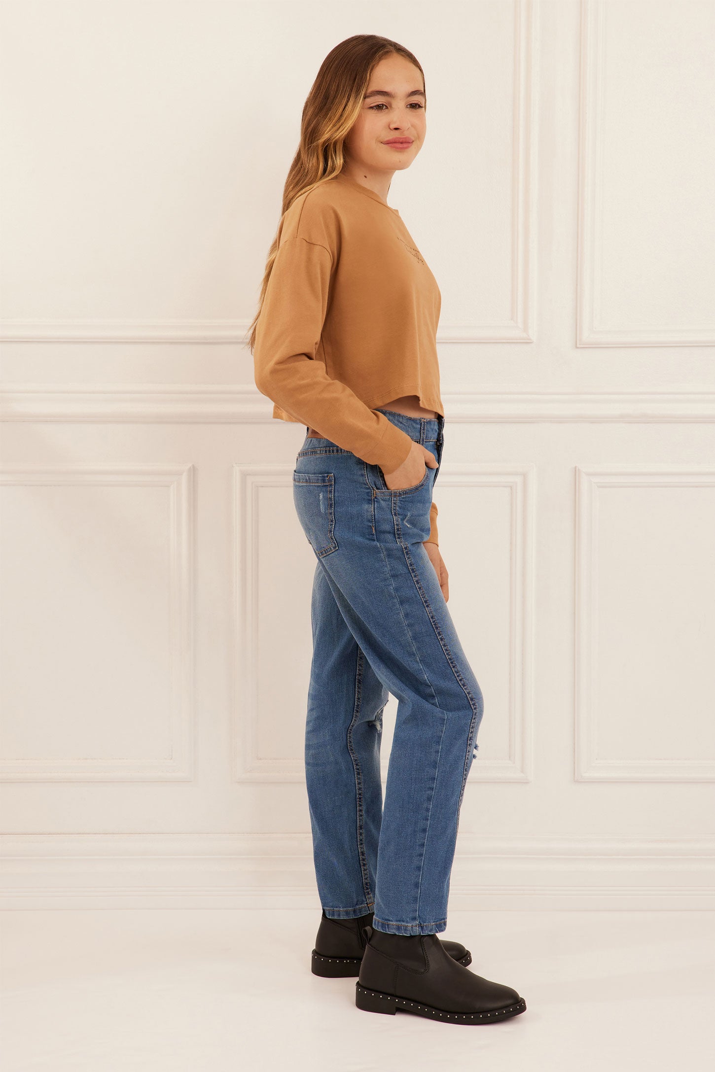 Jeans coupe ''Mom'' - Ado fille && DENIM MOYEN