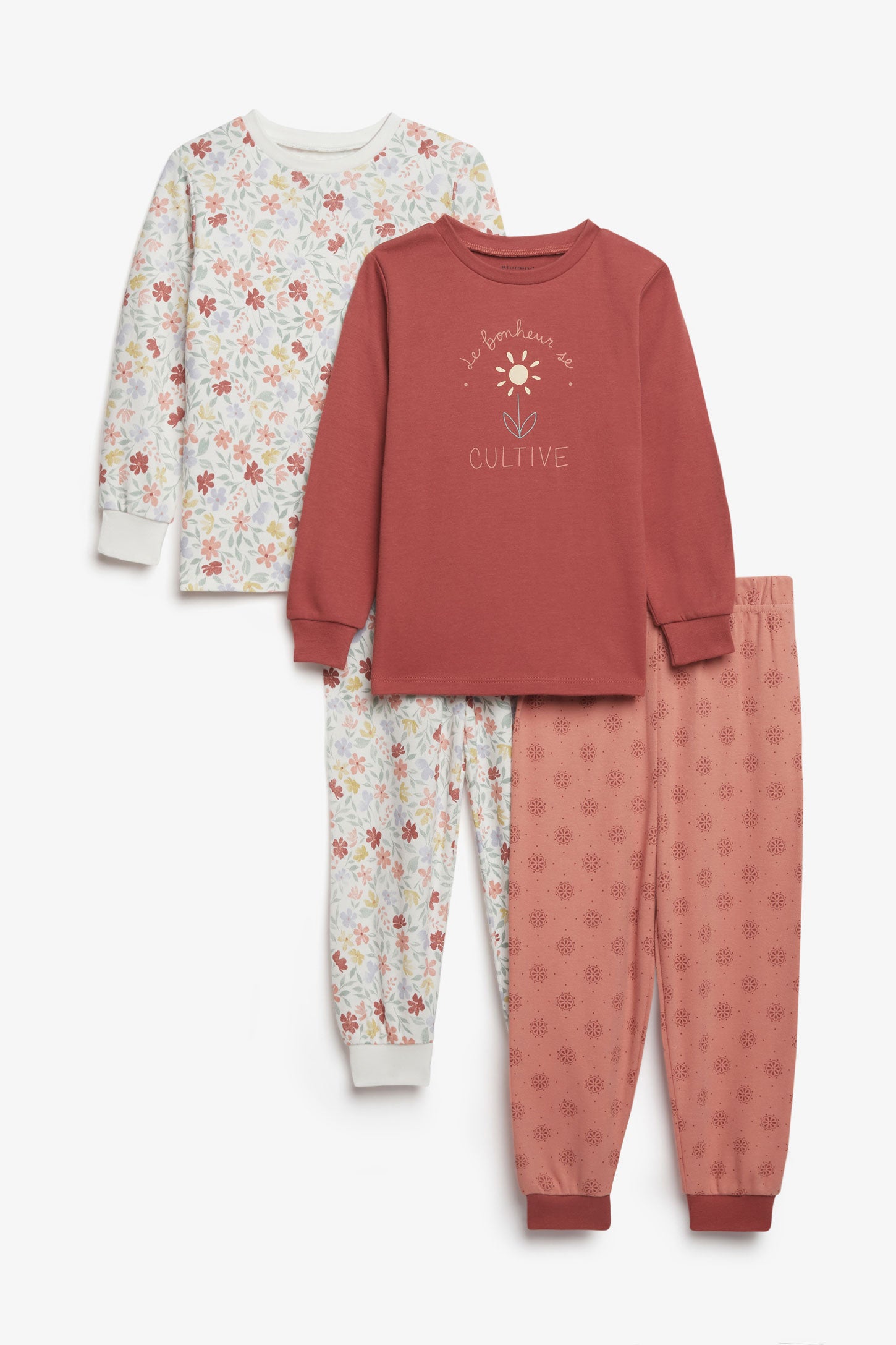 Lot de 2 pyjamas 2-pièces imprimé en coton - Bébé fille && BOURGOGNE