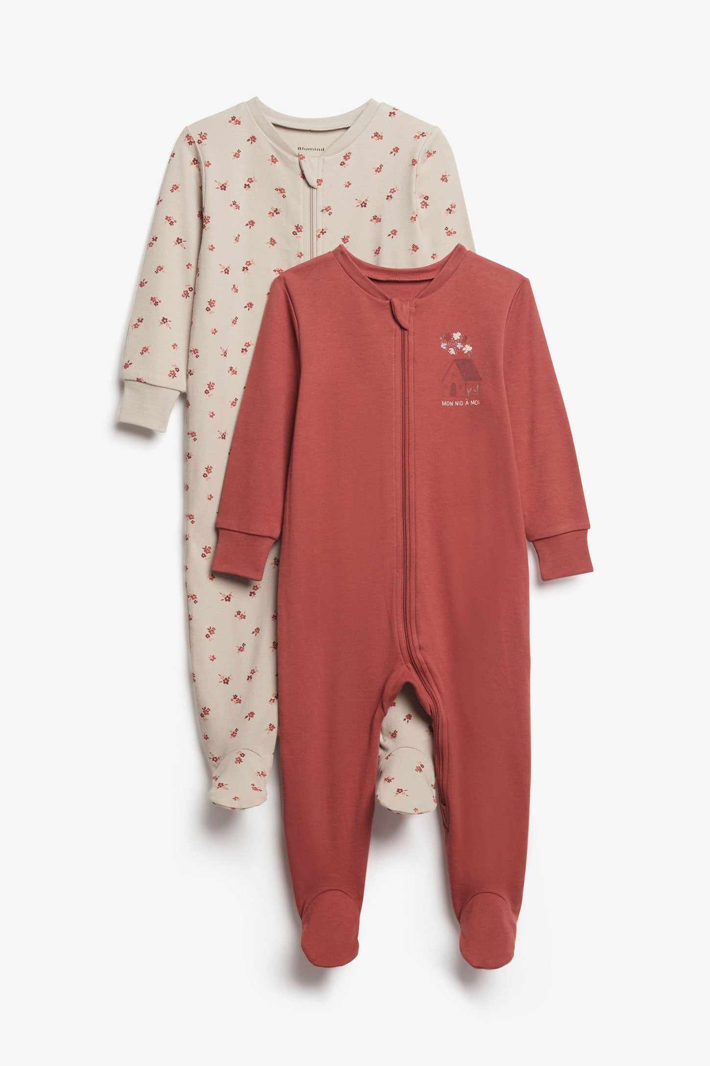 Lot de 2 pyjamas 1-pièce imprimé en coton - Bébé fille && BOURGOGNE