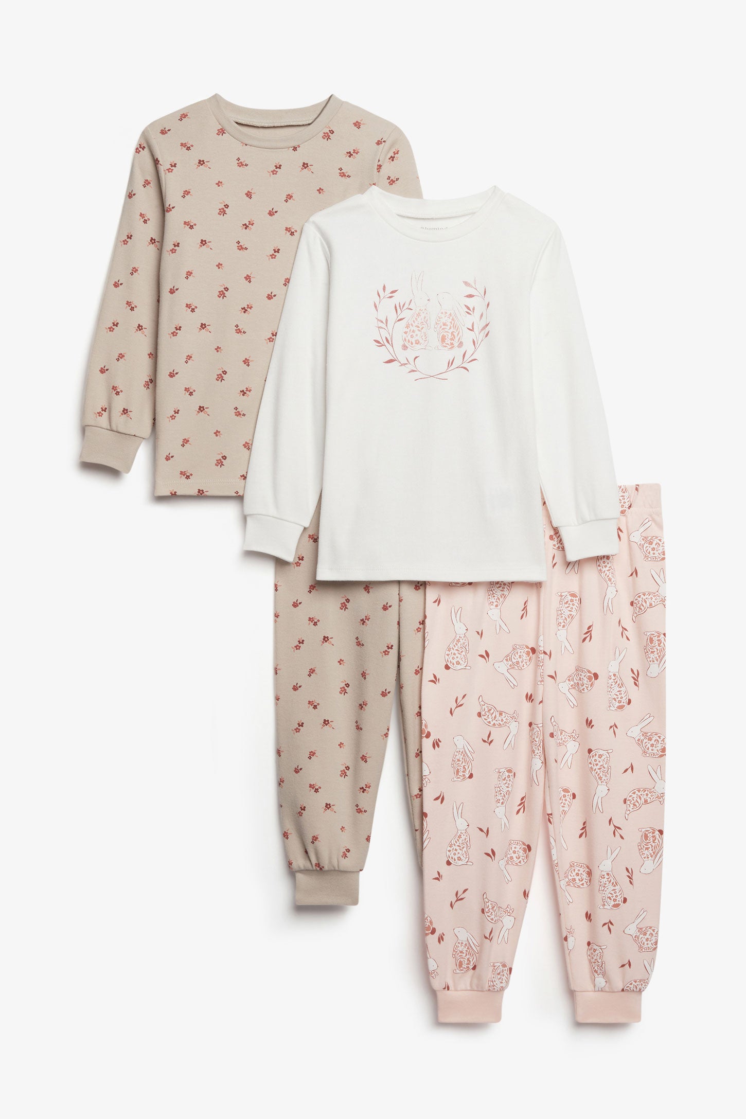 Lot de 2 pyjamas 2-pièces imprimé coton, 2T-3T - Bébé fille && BLANC