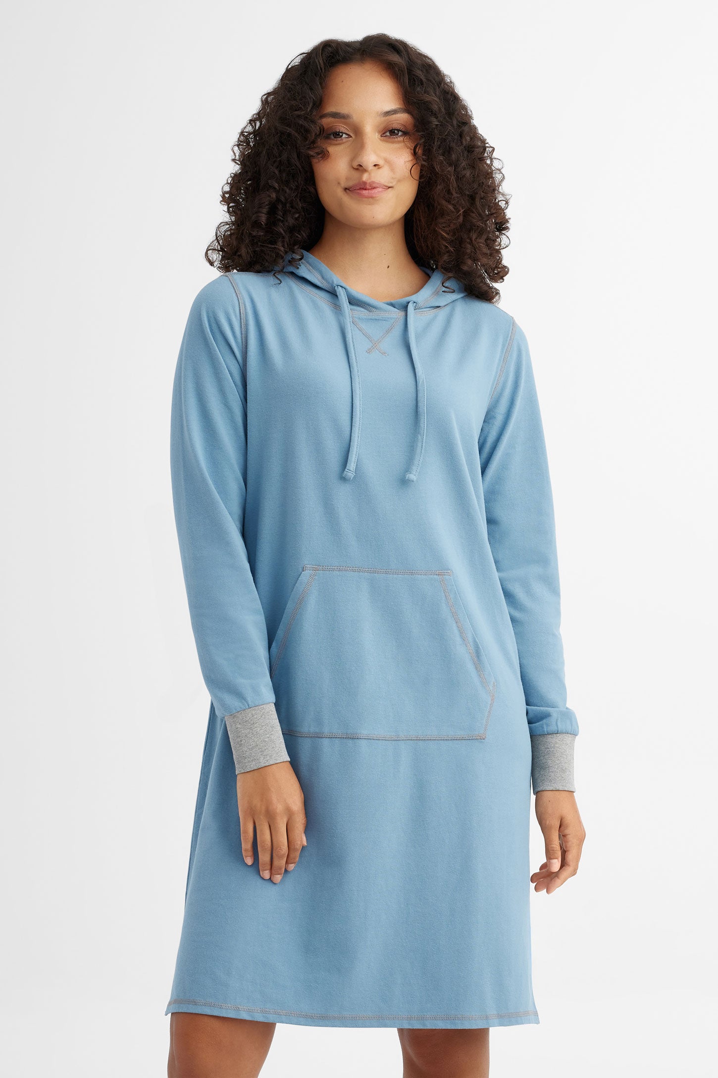 Robe de nuit à capuchon - Femme && BLEU