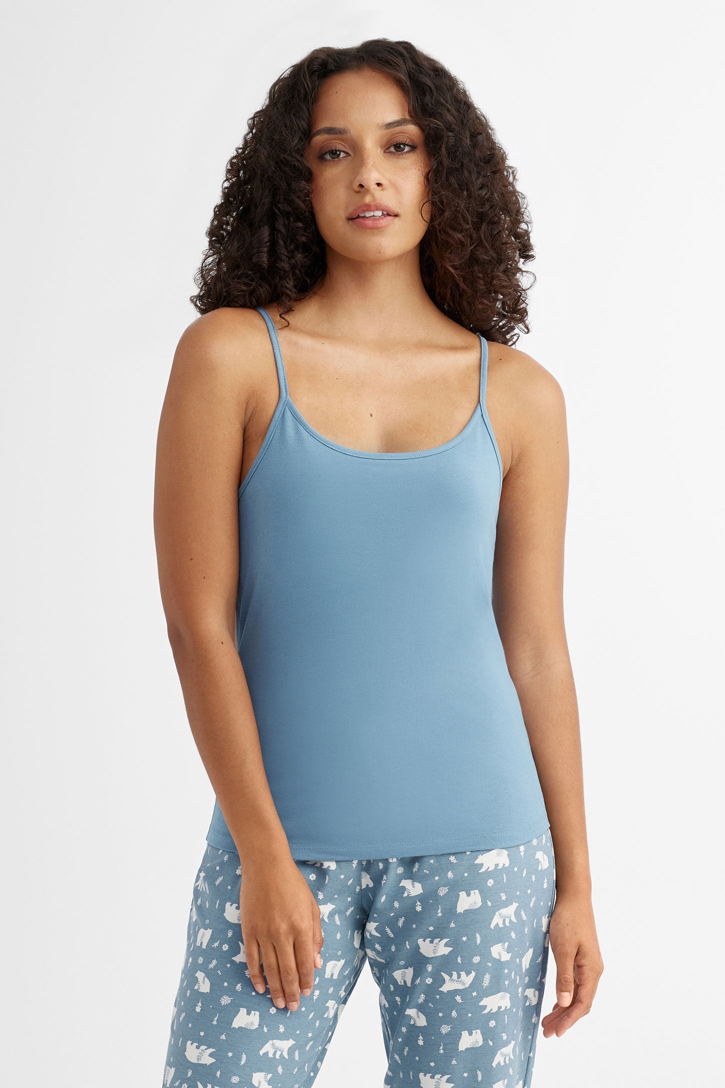 Camisole pyjama en coton - Femme && BLEU