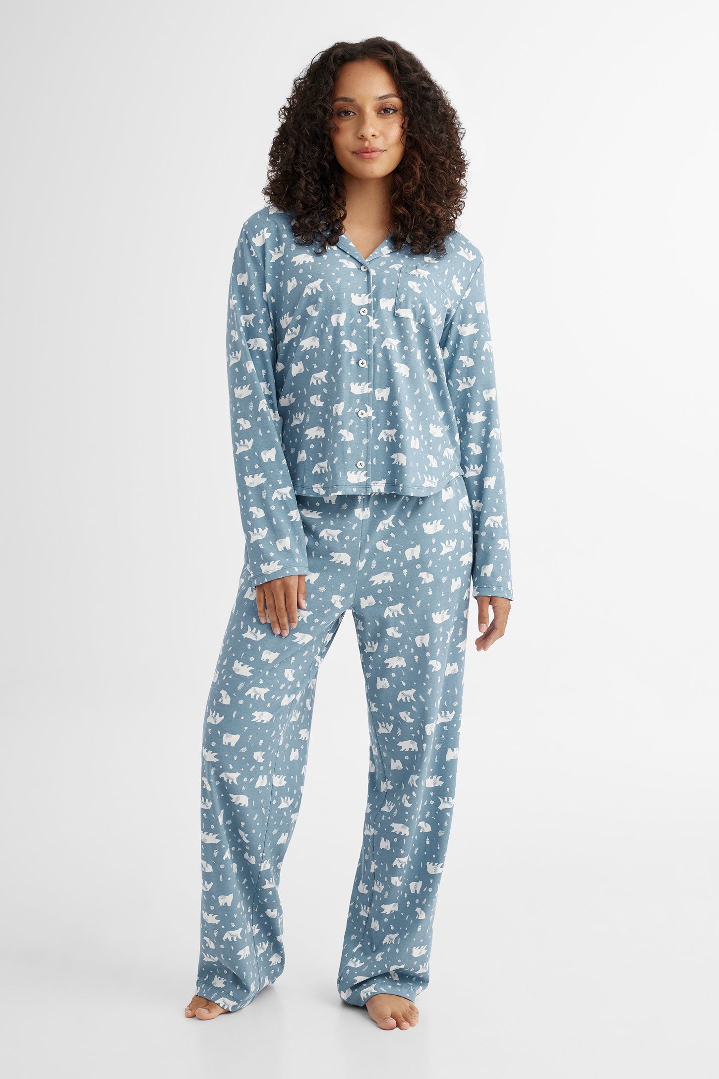 Pyjama 2-pièces en coton avec Chouchou - Femme && COMBO BLEU