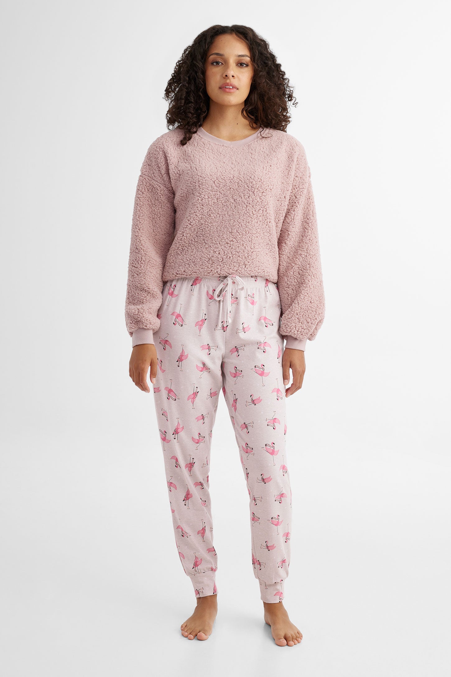 Pantalon pyjama imprimé en coton - Femme && BEIGE/MULTI