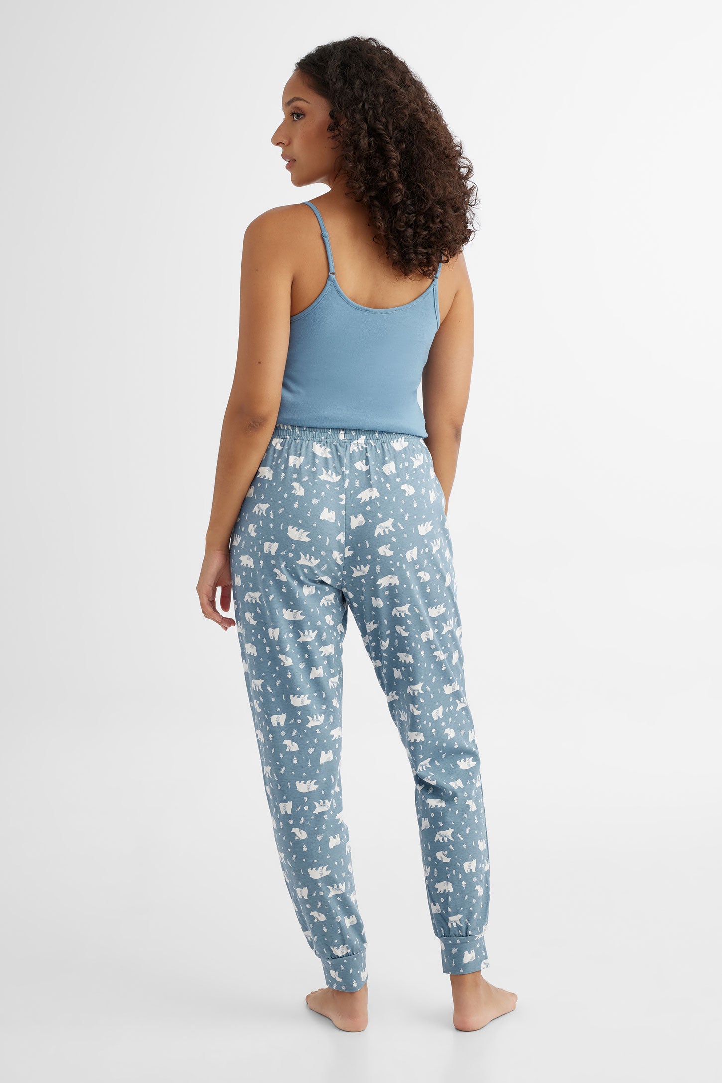 Pantalon pyjama imprimé en coton - Femme && COMBO BLEU