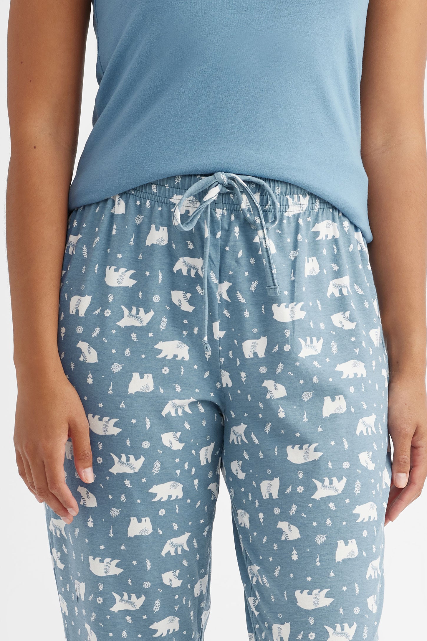 Pantalon pyjama imprimé en coton - Femme && COMBO BLEU