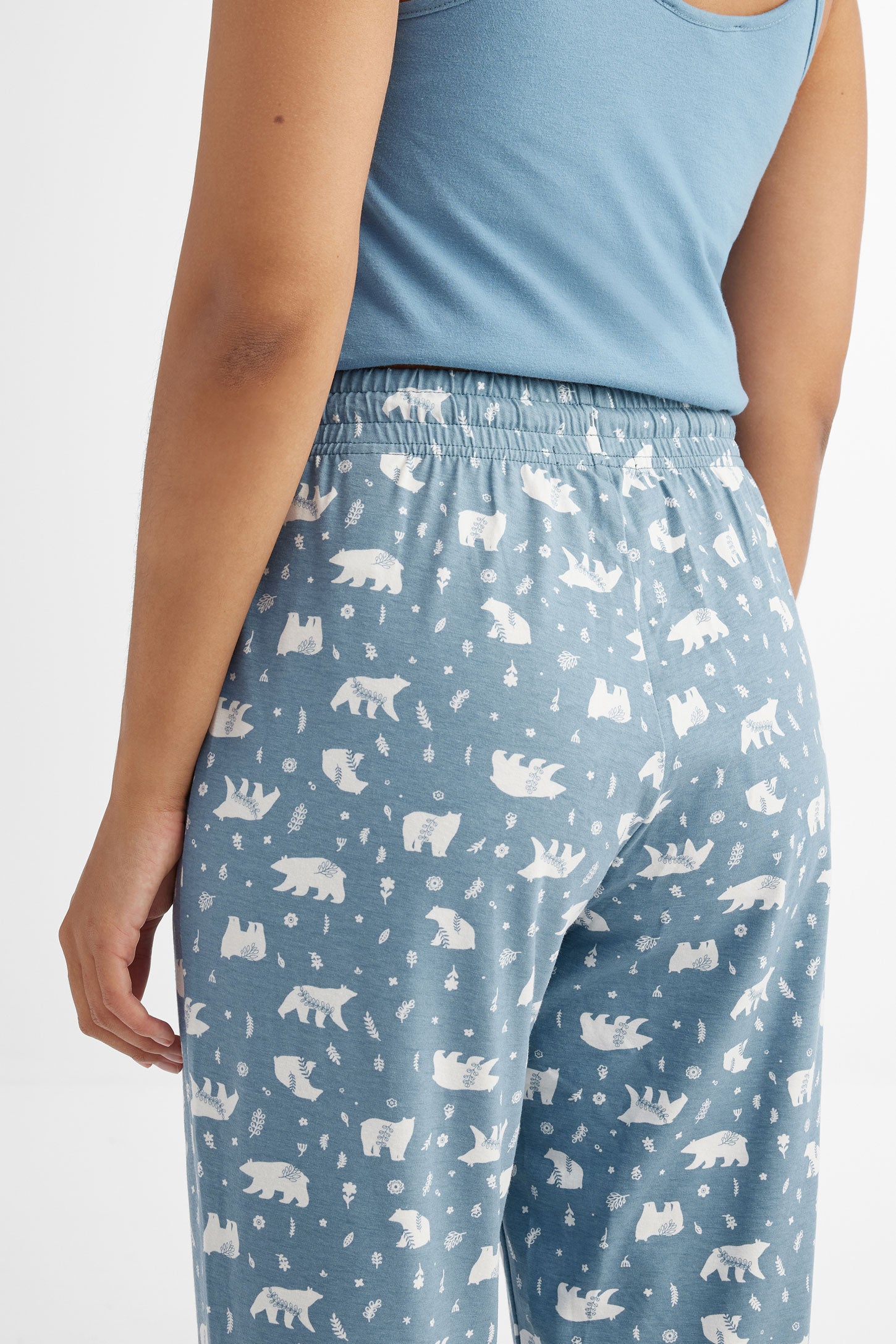 Pantalon pyjama imprimé en coton - Femme && COMBO BLEU