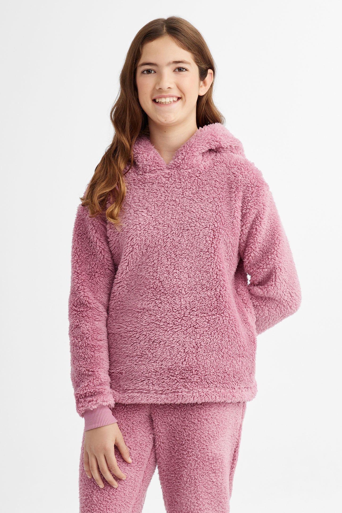 Chandail pyjama à capuchon avec oreilles sherpa - Ado fille && MAUVE