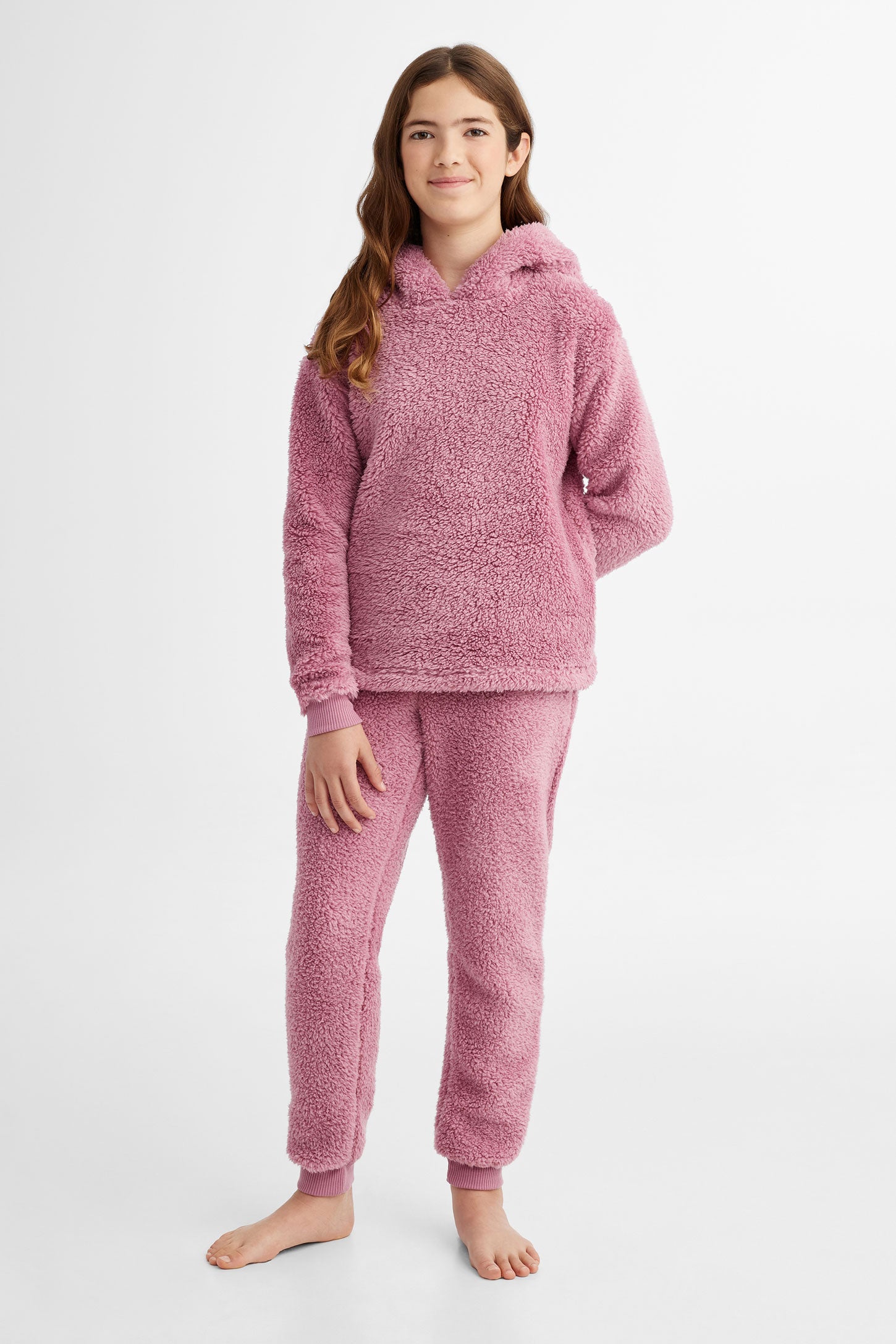 Chandail pyjama à capuchon avec oreilles sherpa - Ado fille && MAUVE