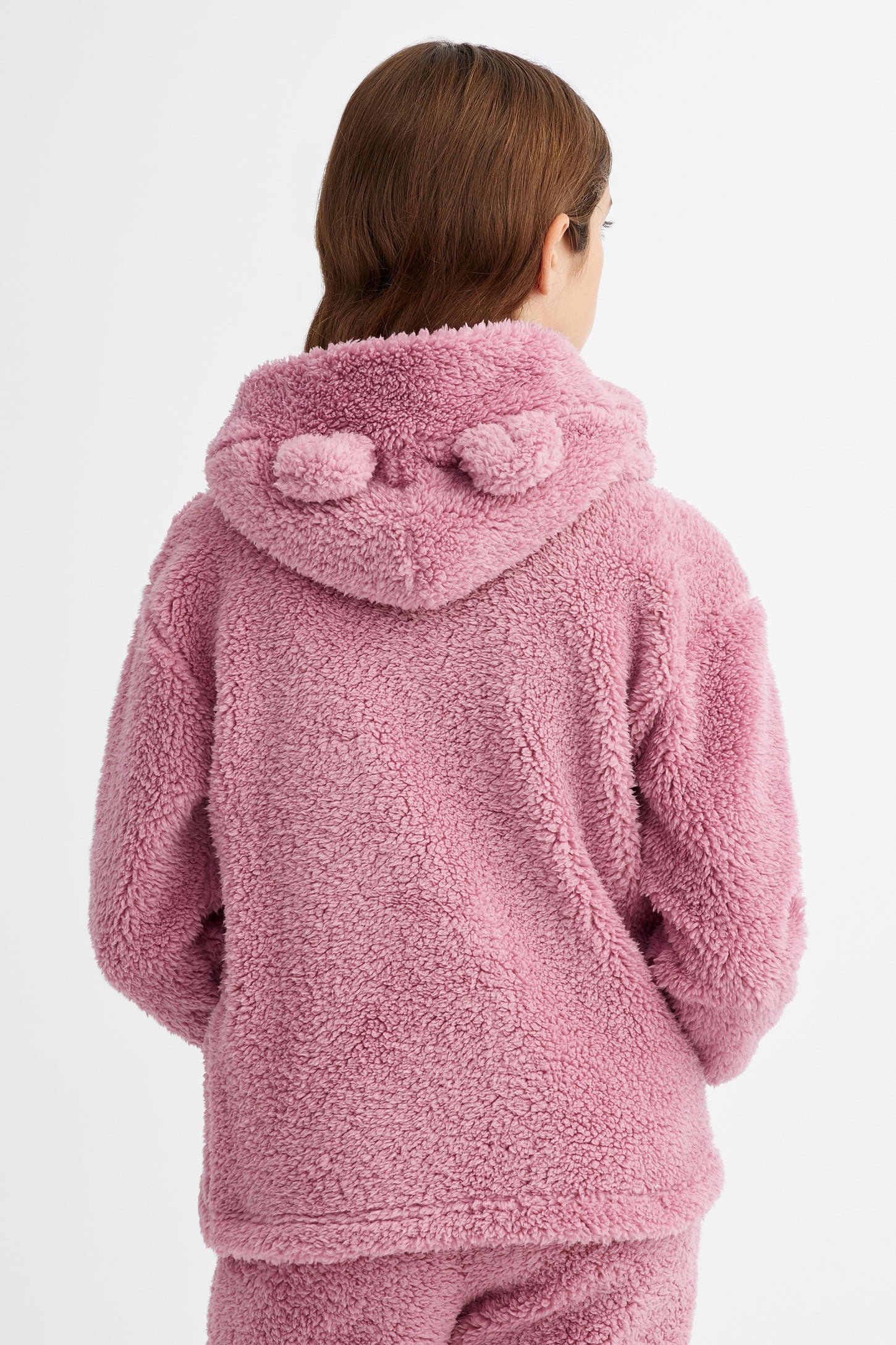 Chandail pyjama à capuchon avec oreilles sherpa - Ado fille && MAUVE