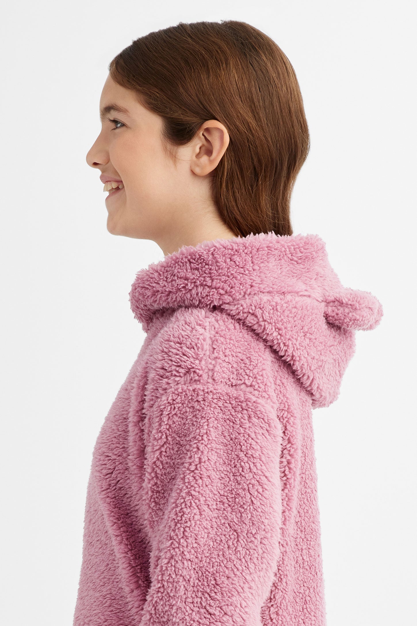 Chandail pyjama à capuchon avec oreilles sherpa - Ado fille && MAUVE