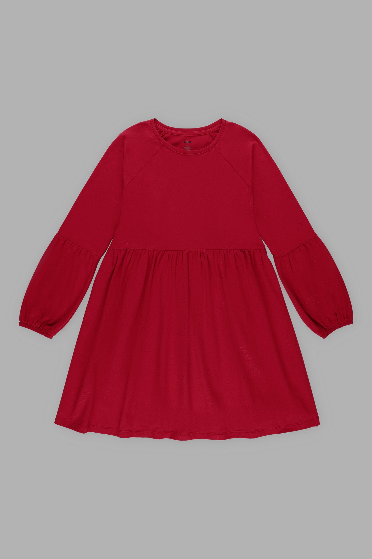 Robe manches longues bouffantes en coton - Ado fille && ROUGE